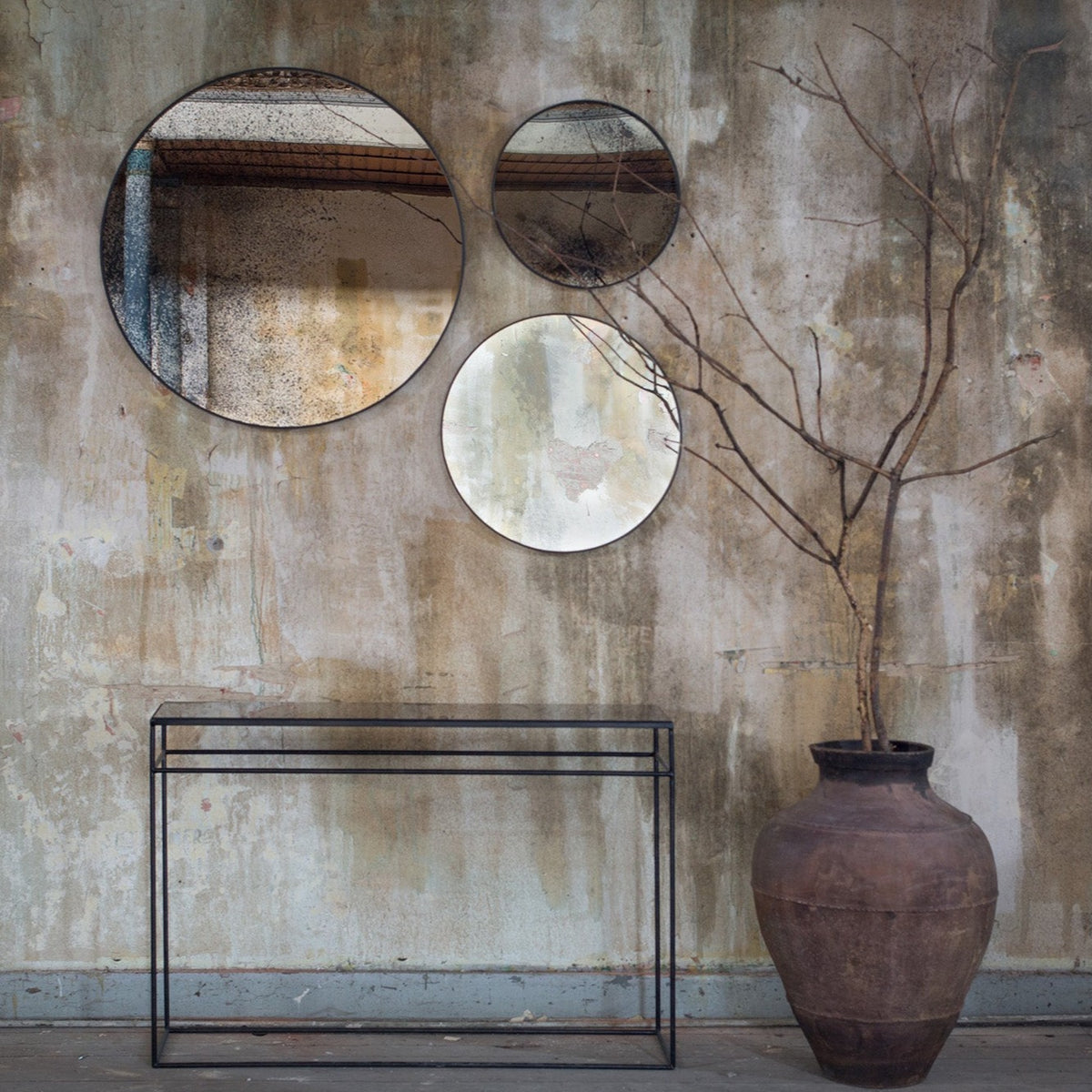 Round Bronze Aged Mirror Tray