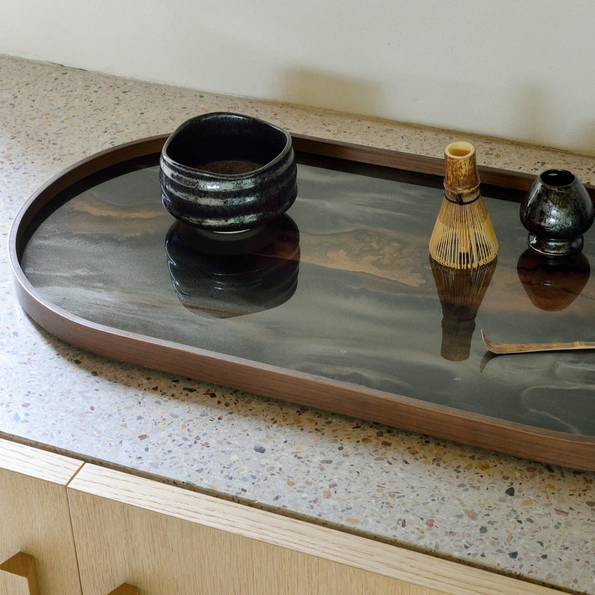 Oblong Bronze Glass Organic Tray