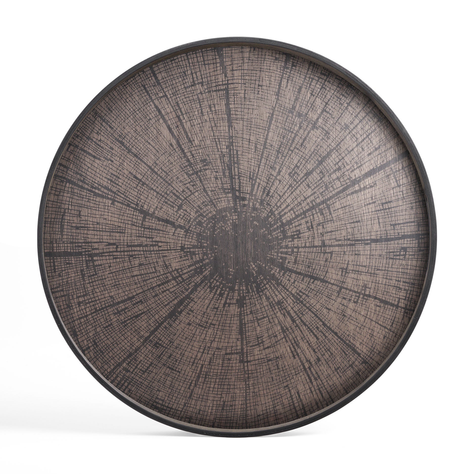 Round Black Slice Varnished Wood Tray, Extra Large
