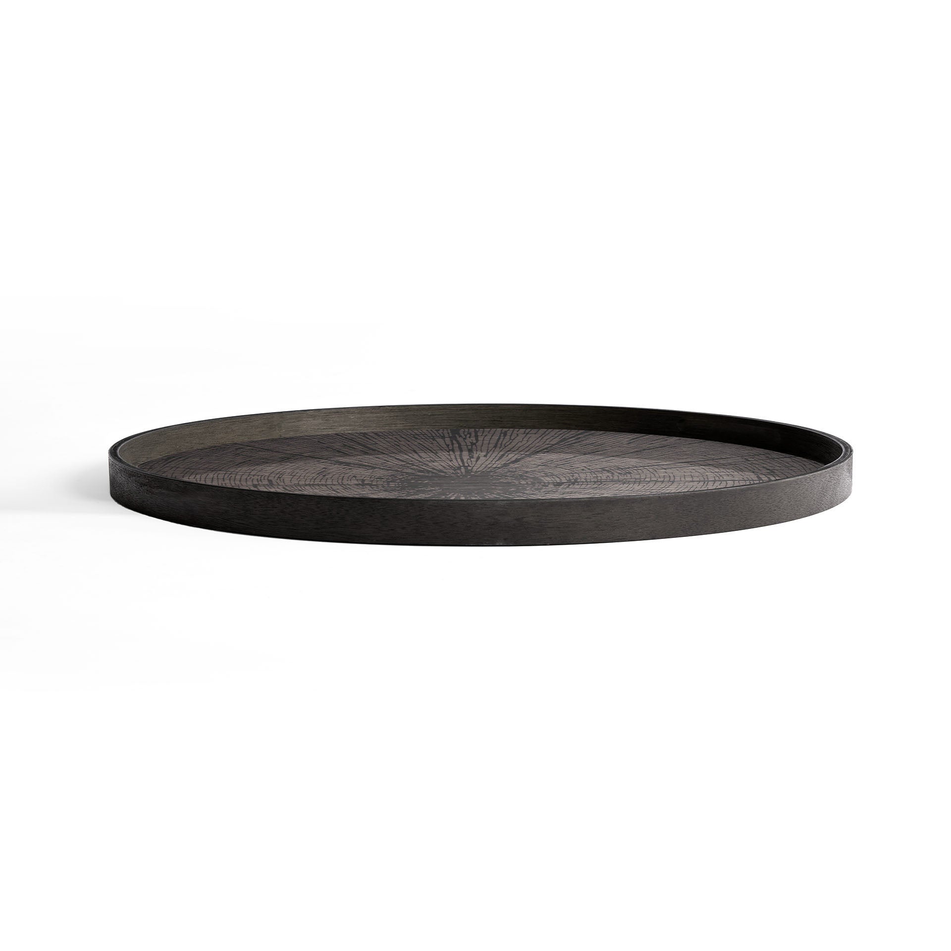 Round Black Slice Varnished Wood Tray, Extra Large