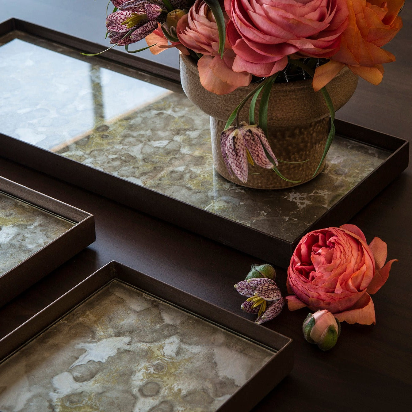 Rectangular Fossil Glass Organic Valet Tray, Large