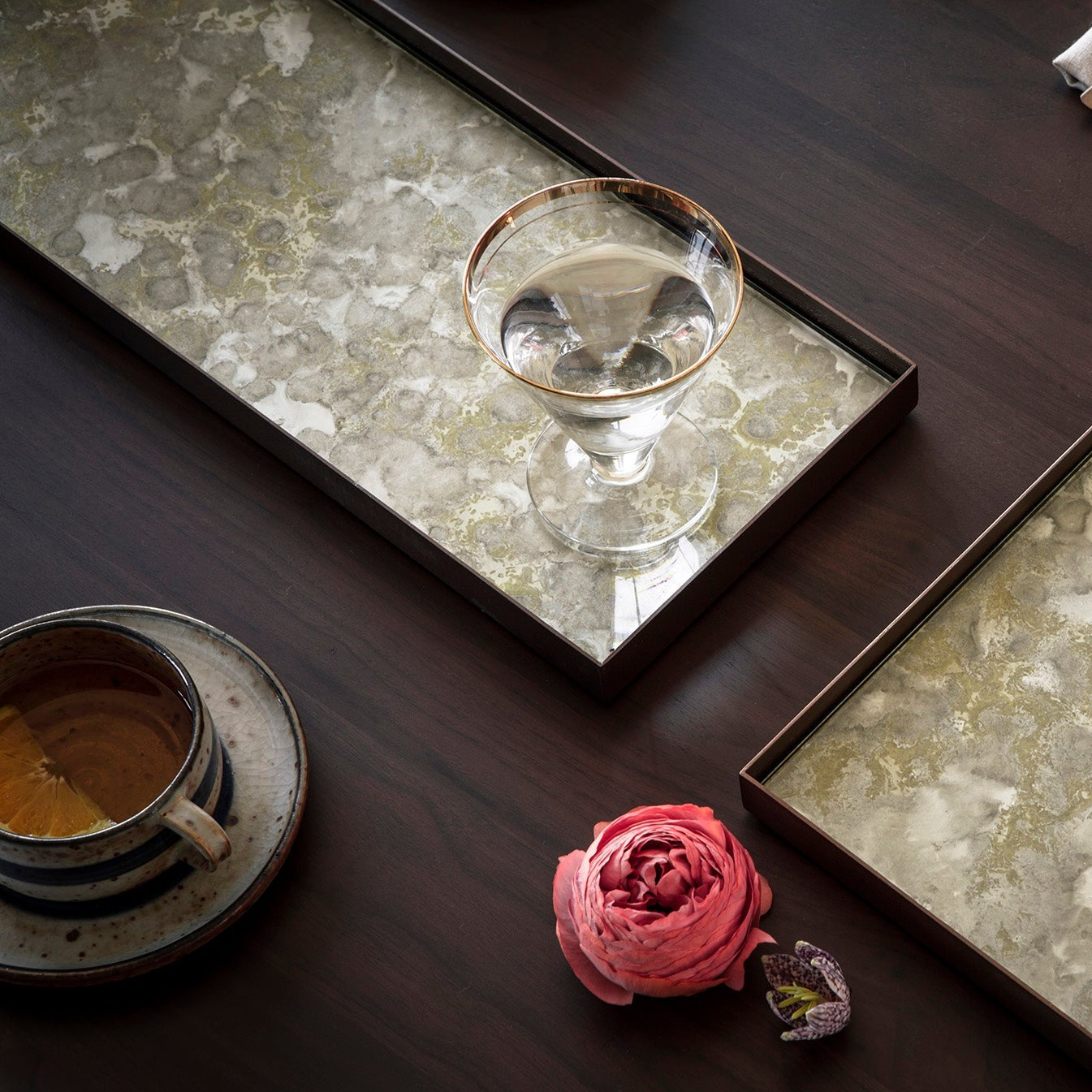 Rectangular Fossil Glass Organic Valet Tray, Large