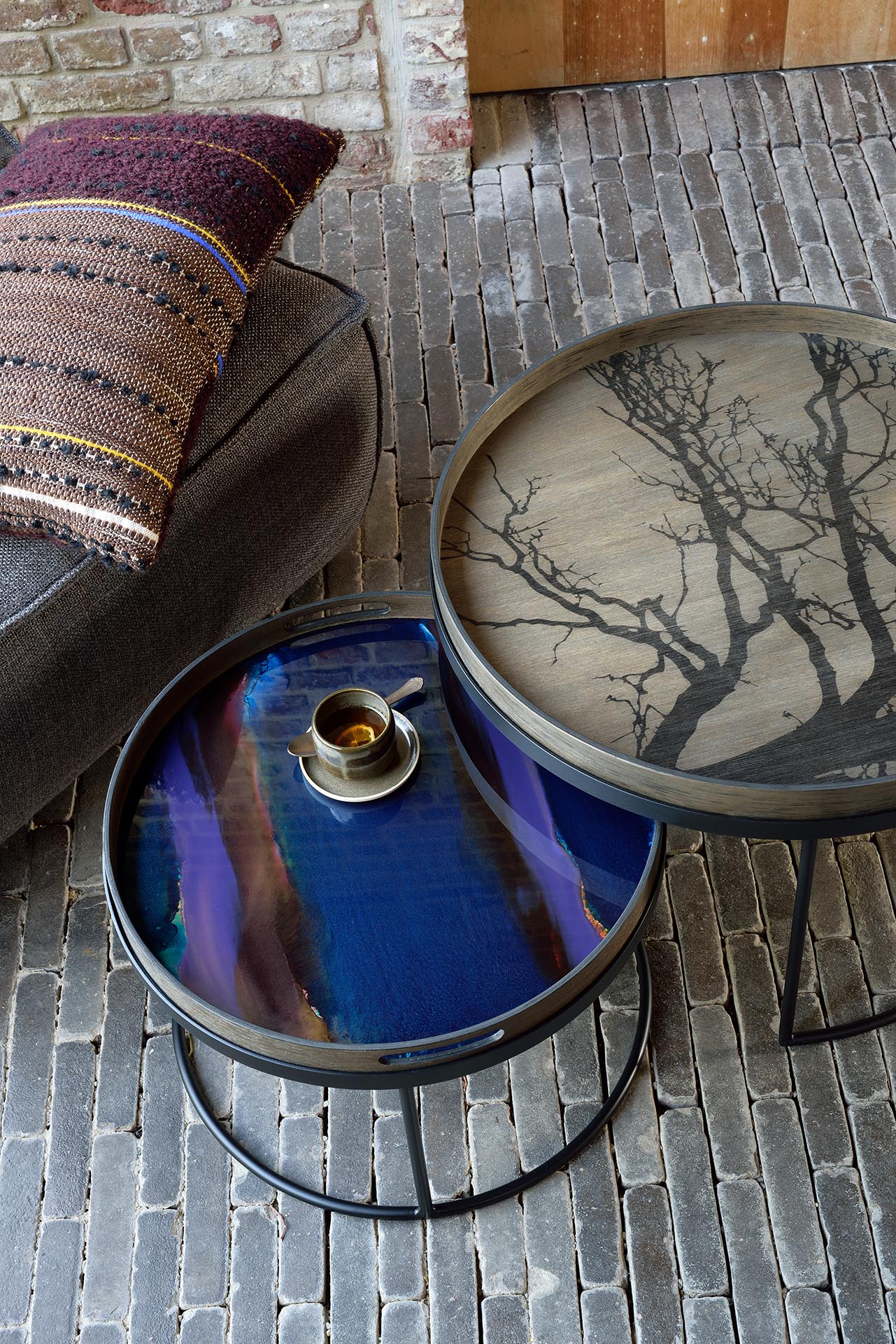 Round Glass Organic Tray, Indigo