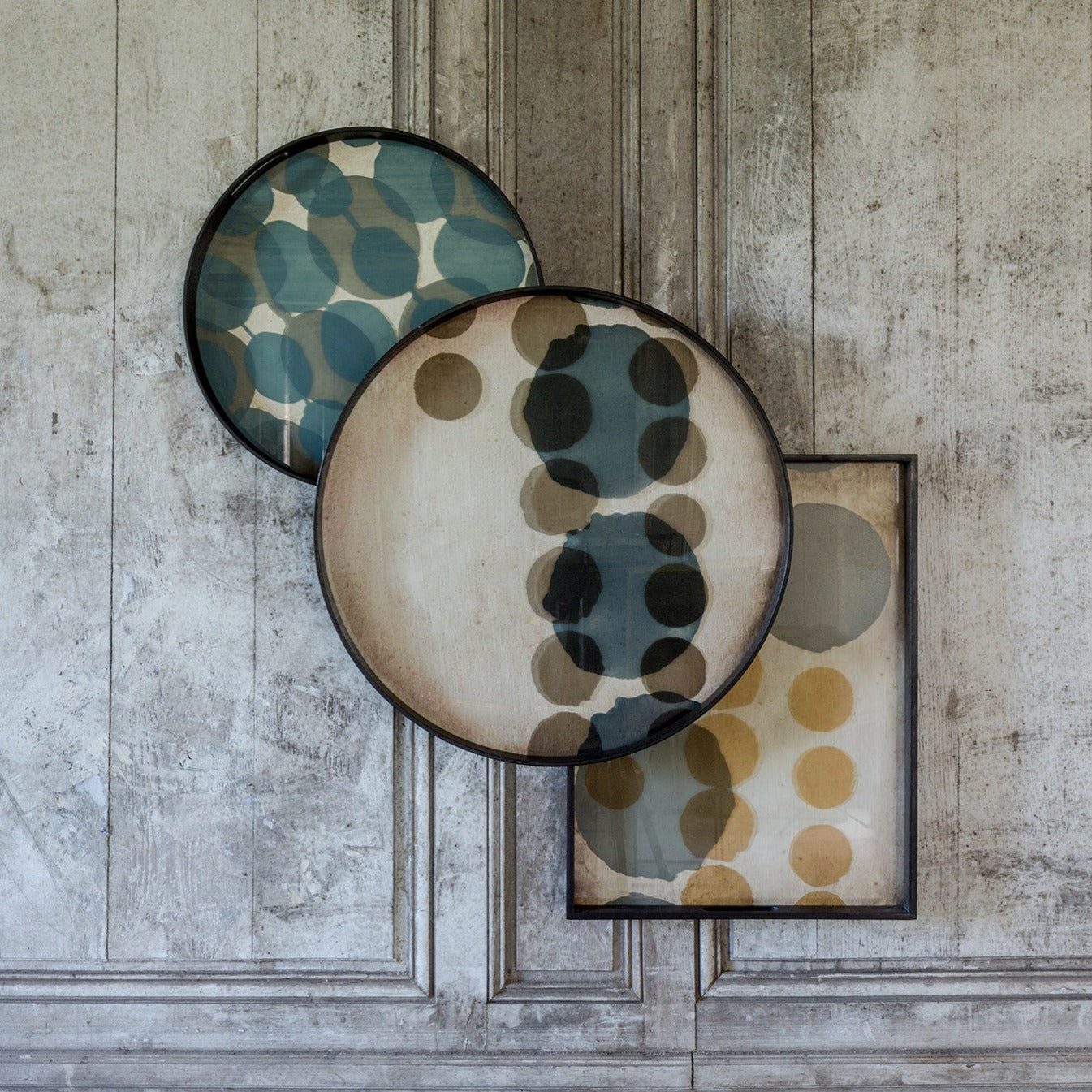 Round Slate Layered Dots Glass Tray, Large