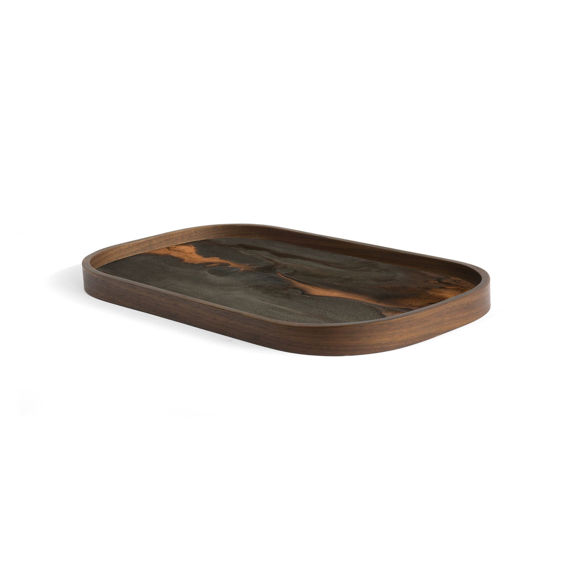 Oblong Bronze Glass Organic Valet Tray