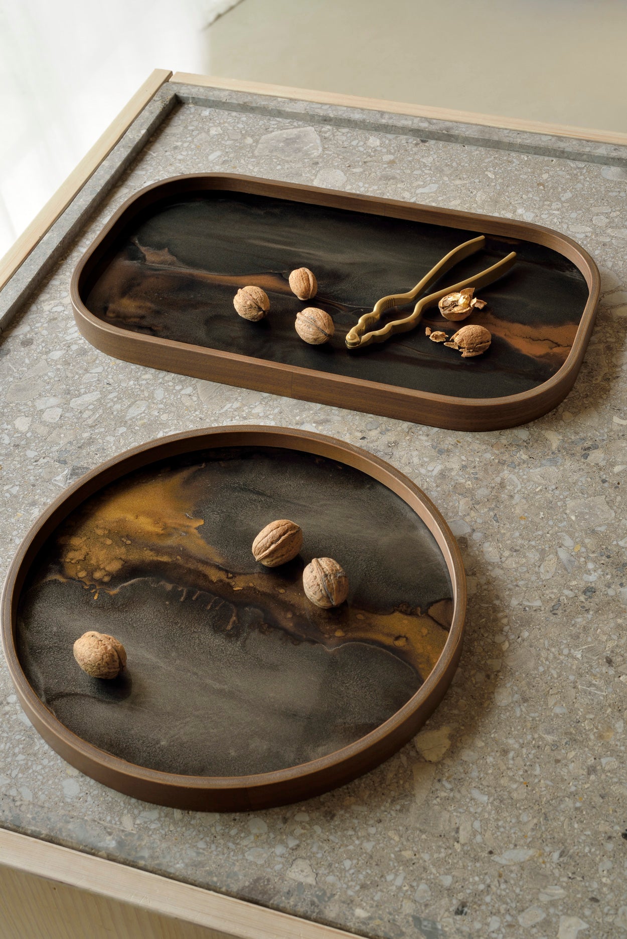 Oblong Bronze Glass Organic Valet Tray