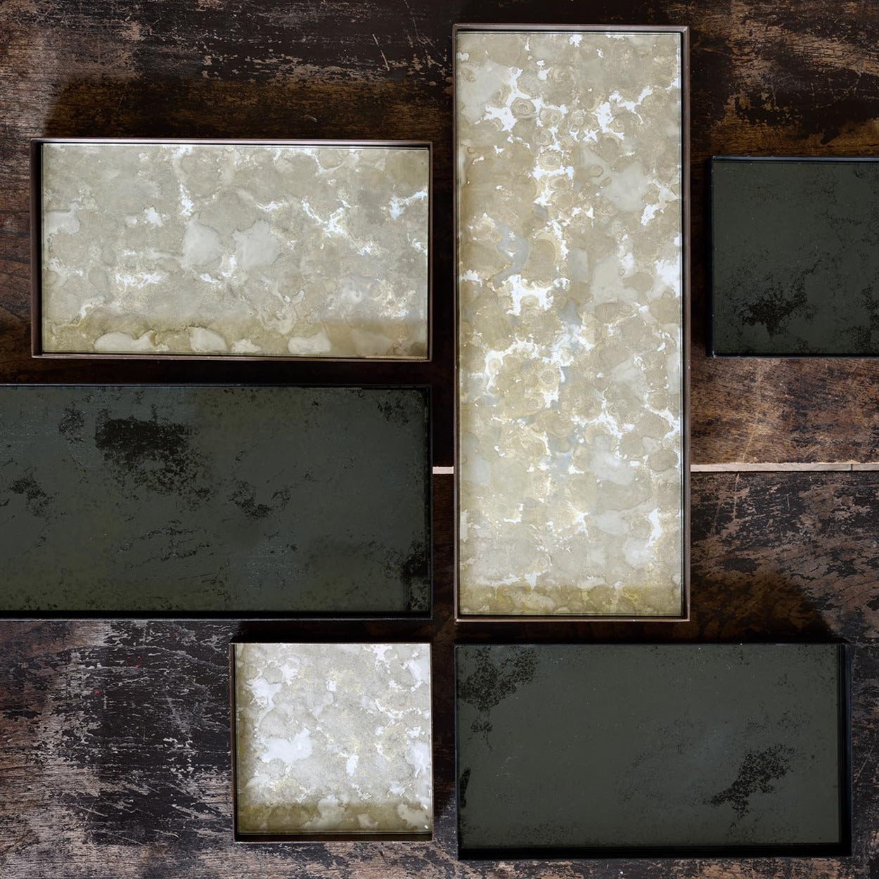 Rectangular Charcoal Aged Mirror Valet Tray, Medium