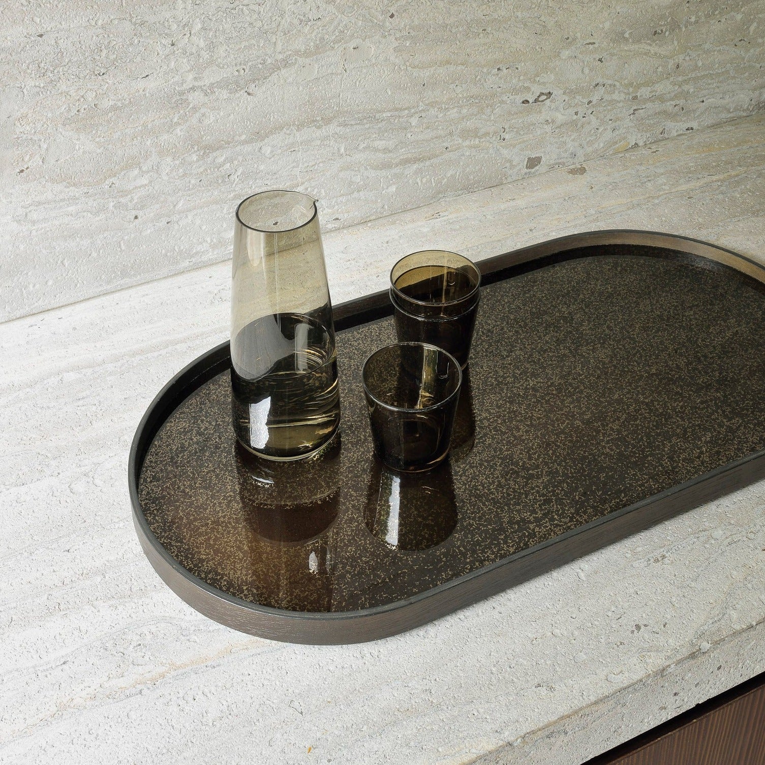 Oblong Bronze Aged Mirror Tray