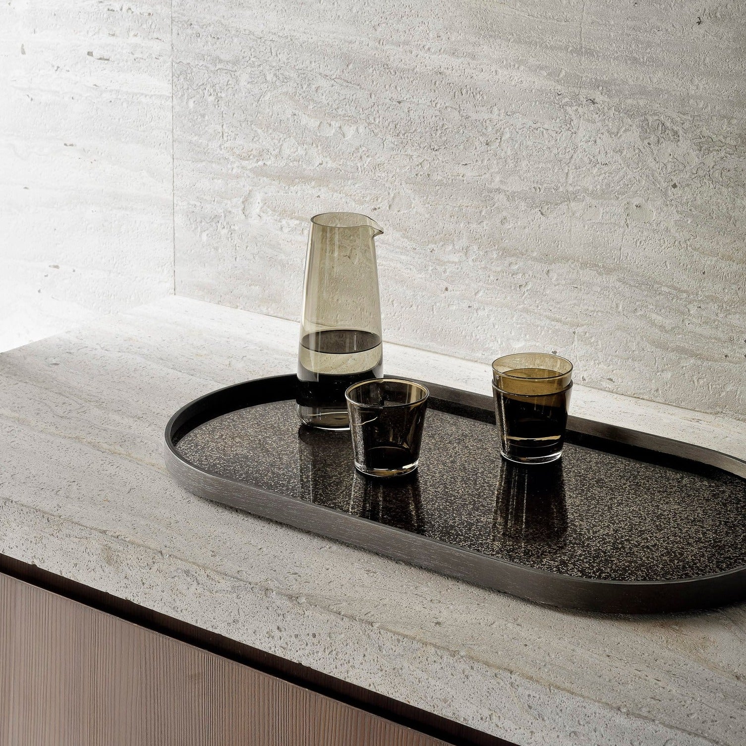 Oblong Bronze Aged Mirror Tray