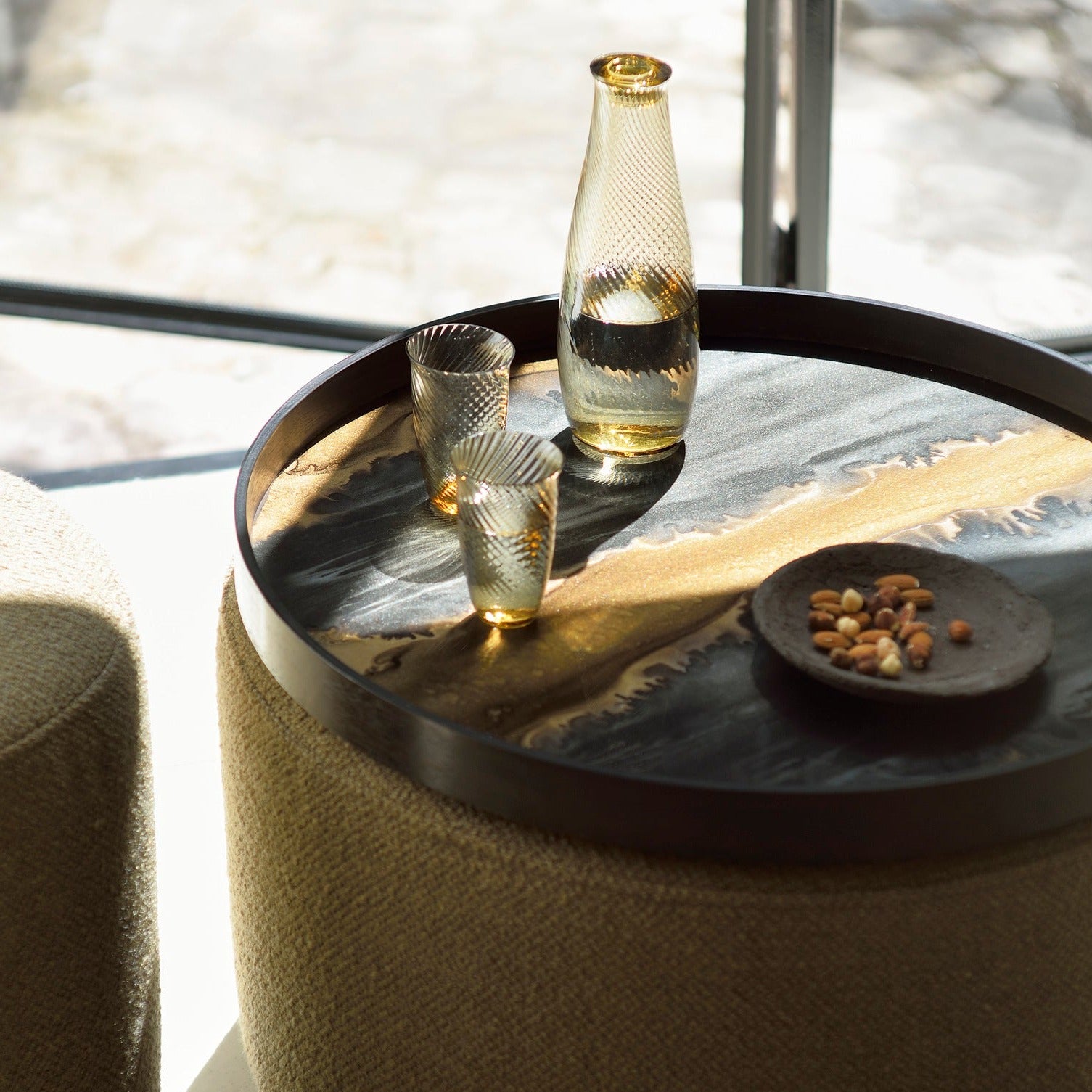 Round Large Glass Organic Tray, Bronze