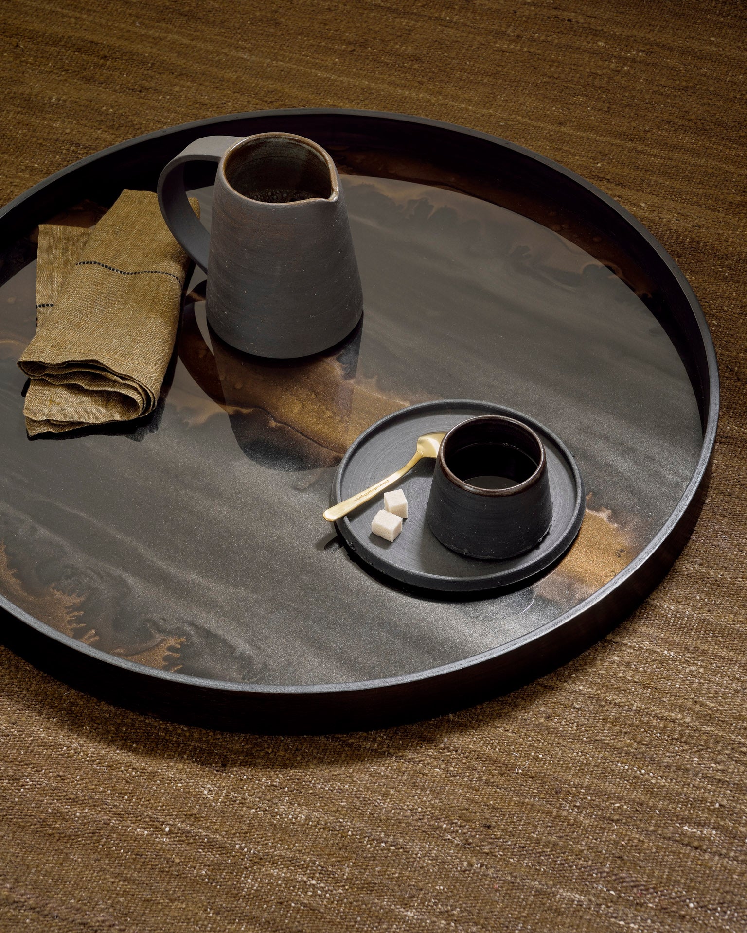 Round Large Glass Organic Tray, Bronze