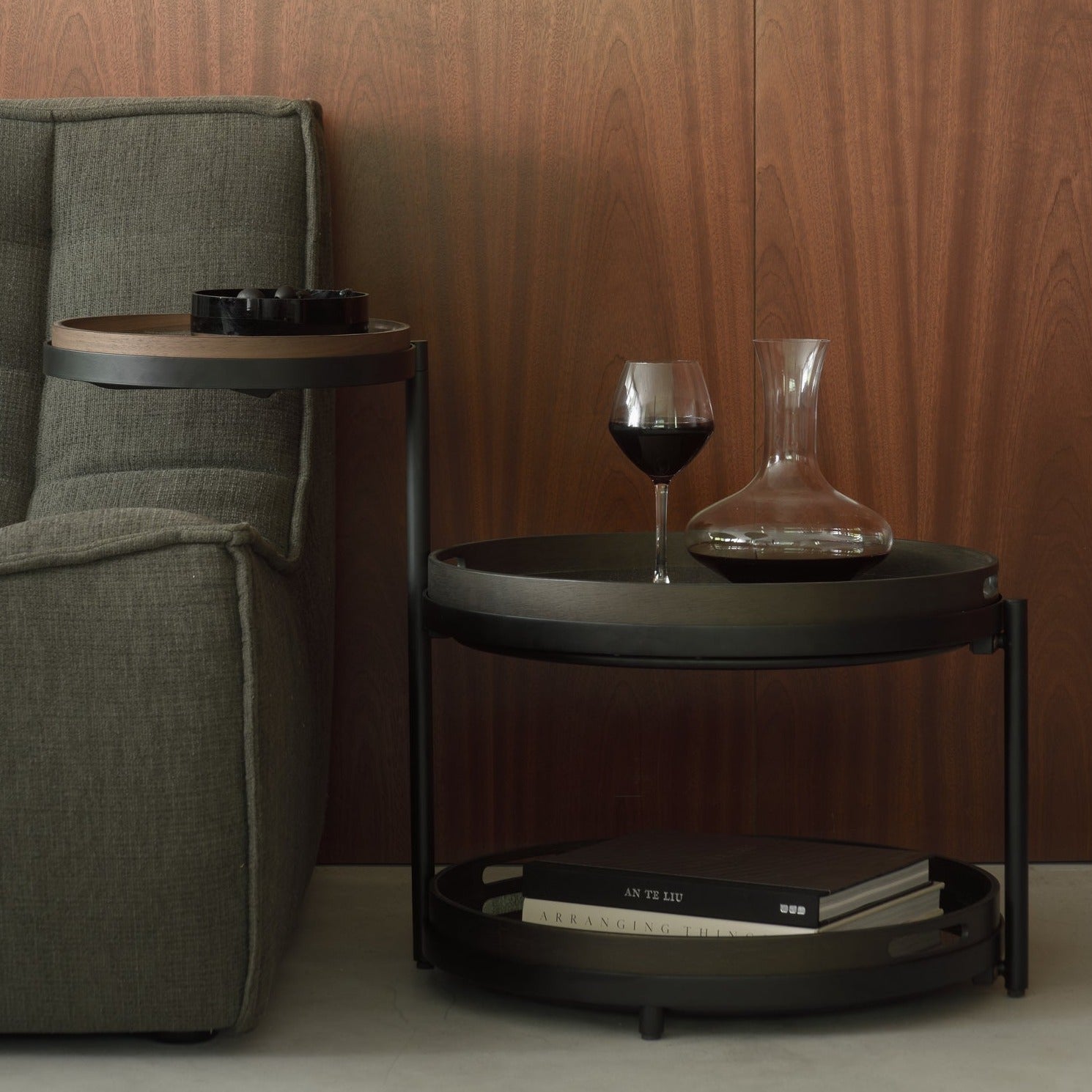 Swivel tray side table - varnished wood - black - round - XS - tray not included