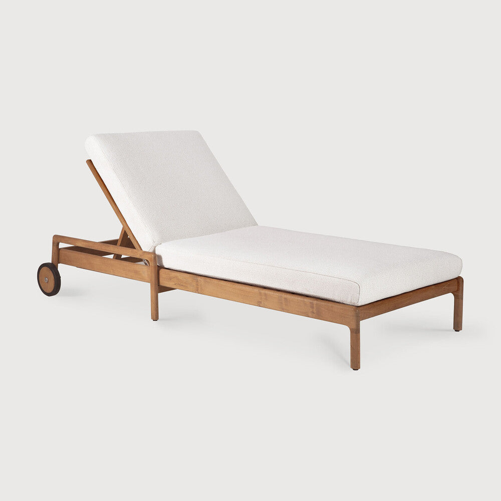 Jack Solid Teak Outdoor Adjustable Lounger, Off White Fabric