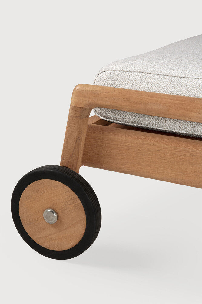 Jack Solid Teak Outdoor Adjustable Lounger, Off White Fabric