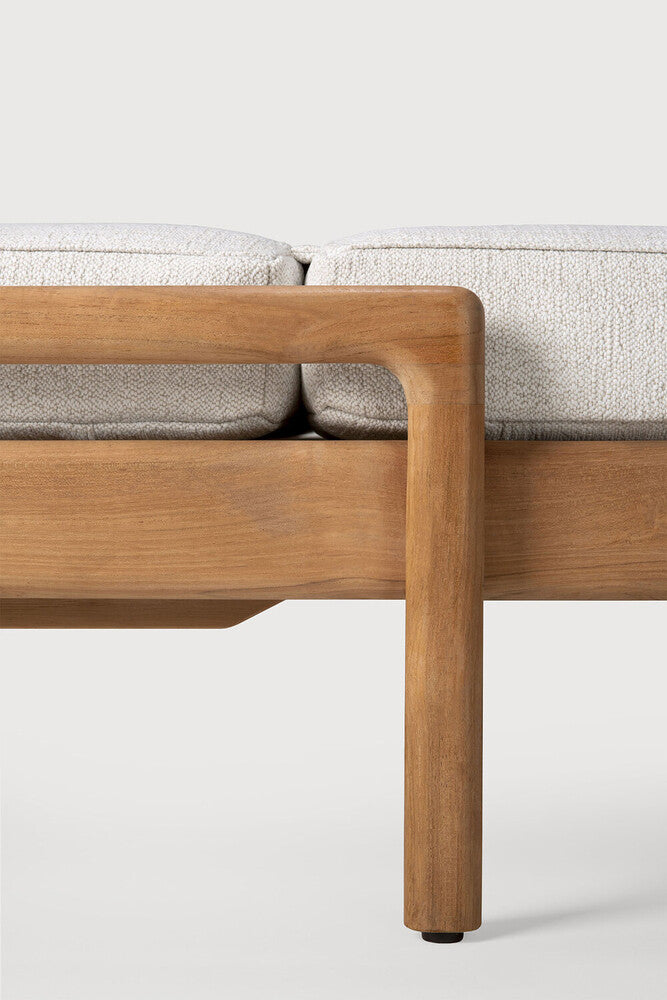 Jack Solid Teak Outdoor Adjustable Lounger, Off White Fabric