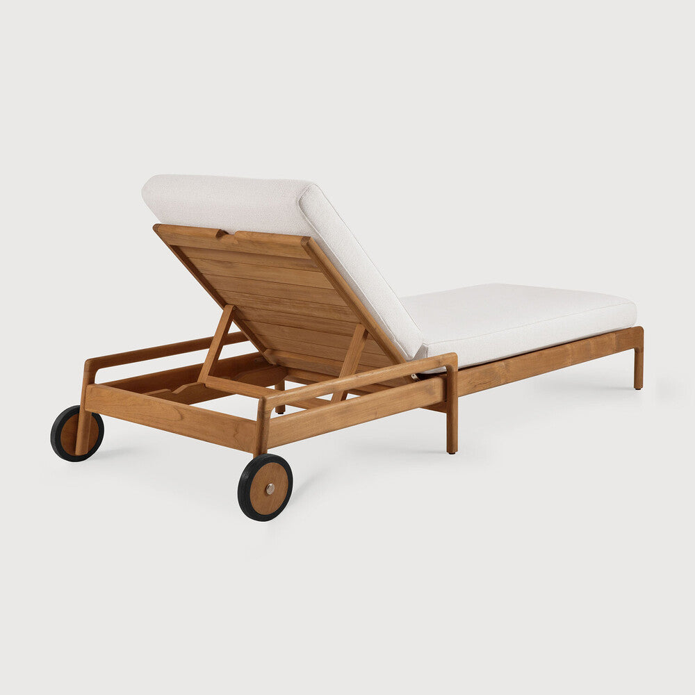 Jack Solid Teak Outdoor Adjustable Lounger, Off White Fabric