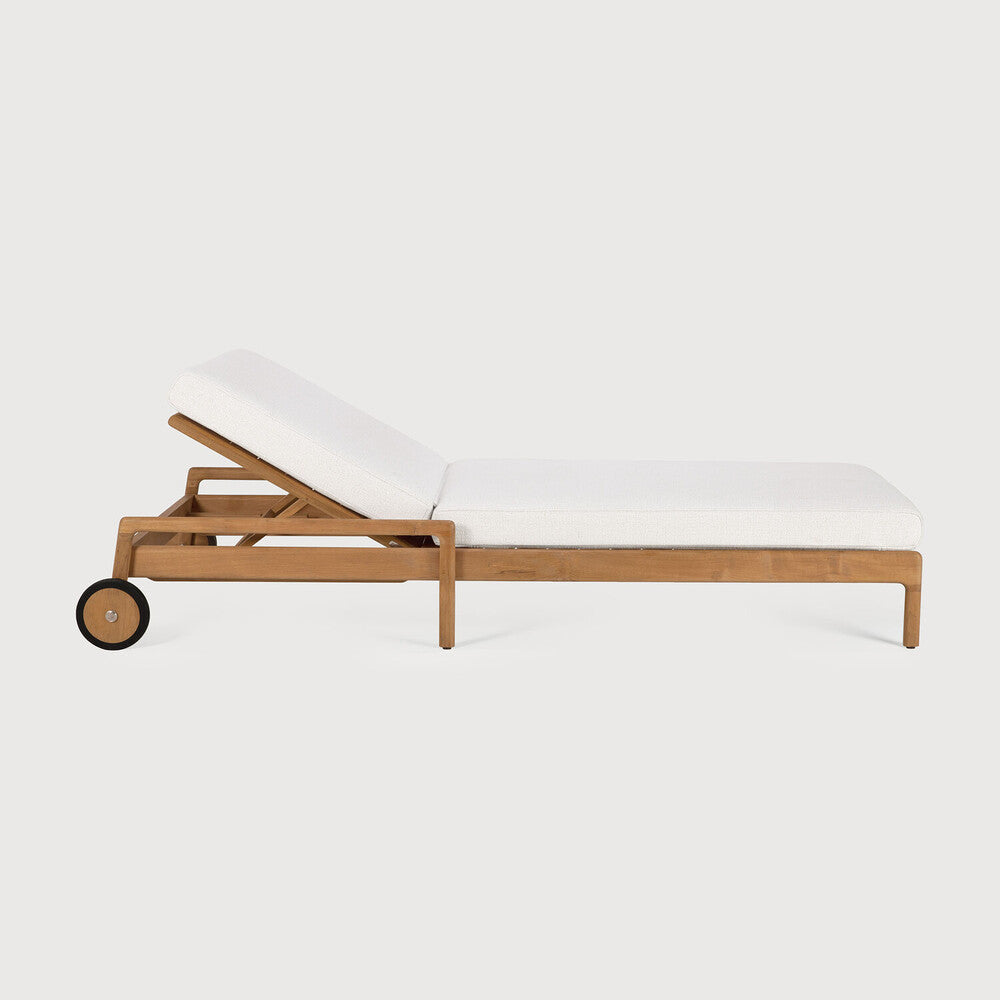 Jack Solid Teak Outdoor Adjustable Lounger, Off White Fabric