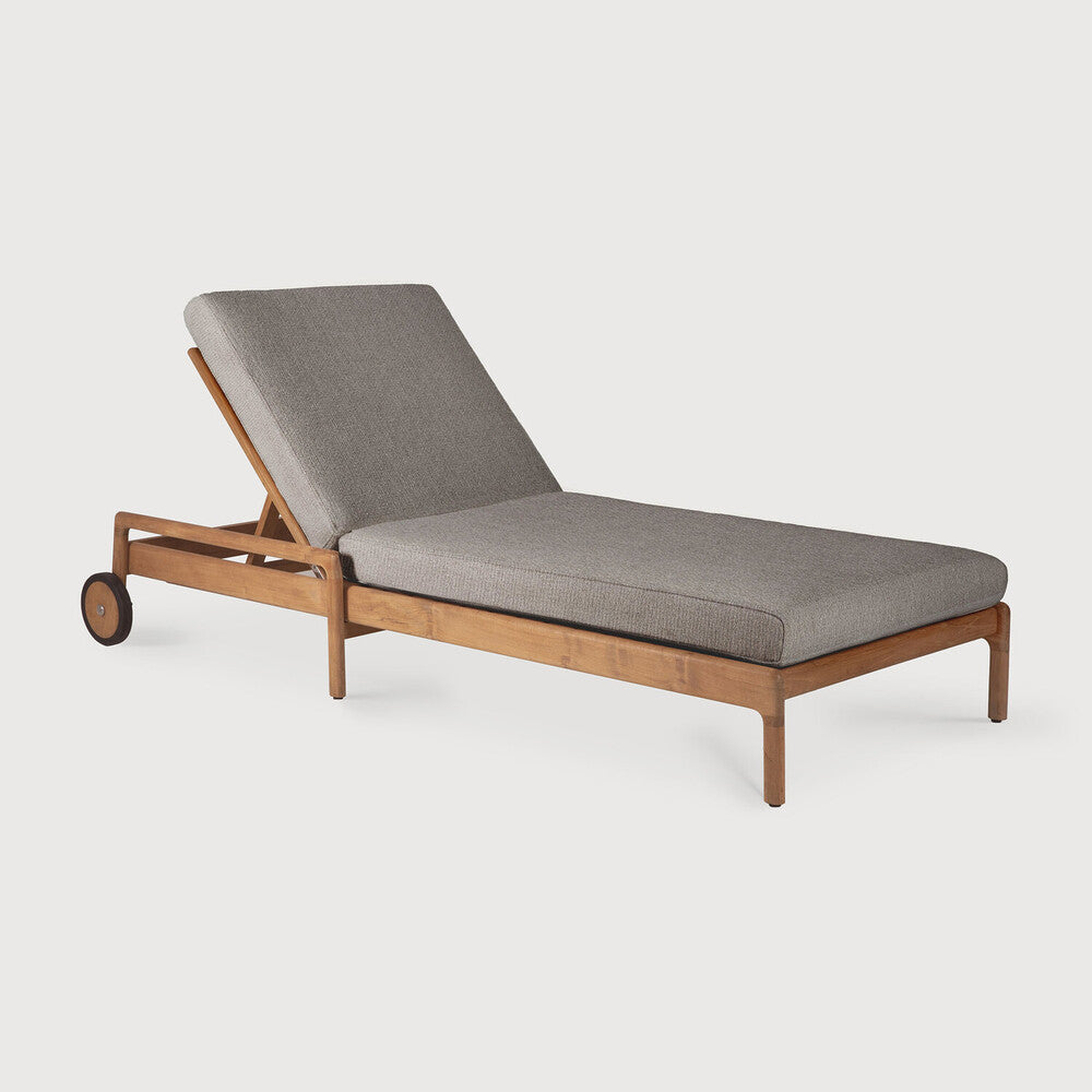 Jack Solid Teak Outdoor Adjustable Lounger, Mocha Fabric
