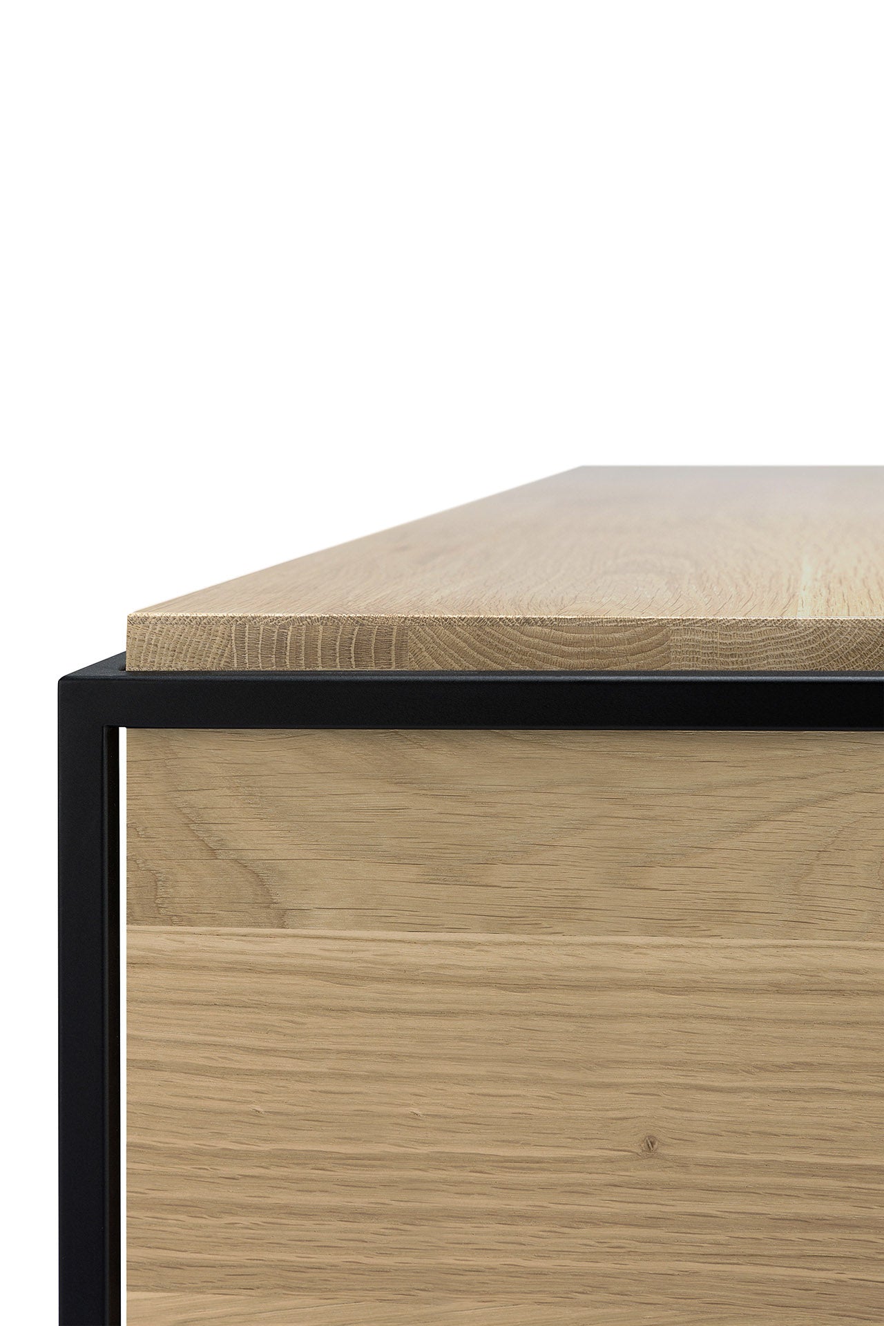 Monolit Solid Oak Bedside Table with Black Metal