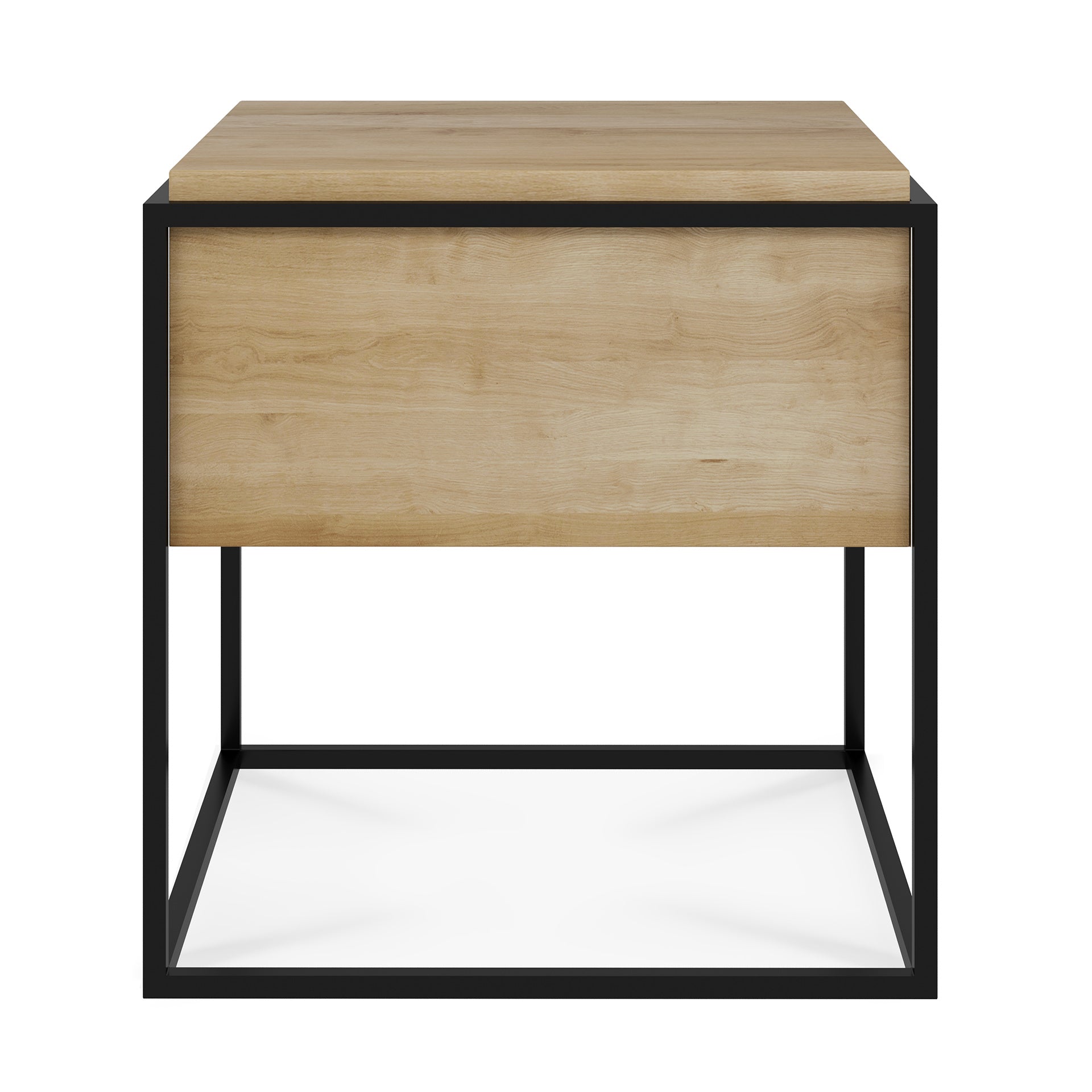 Monolit Solid Oak Bedside Table with Black Metal