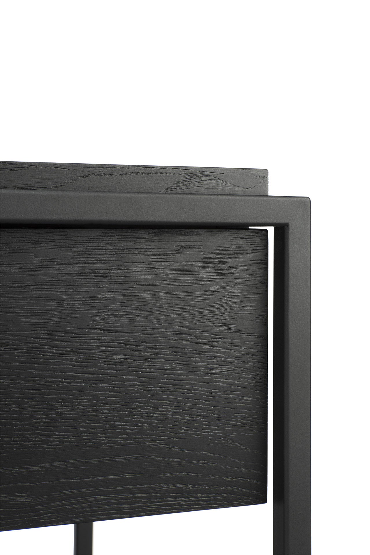 Monolit Solid Black Oak Bedside Table with Black Metal