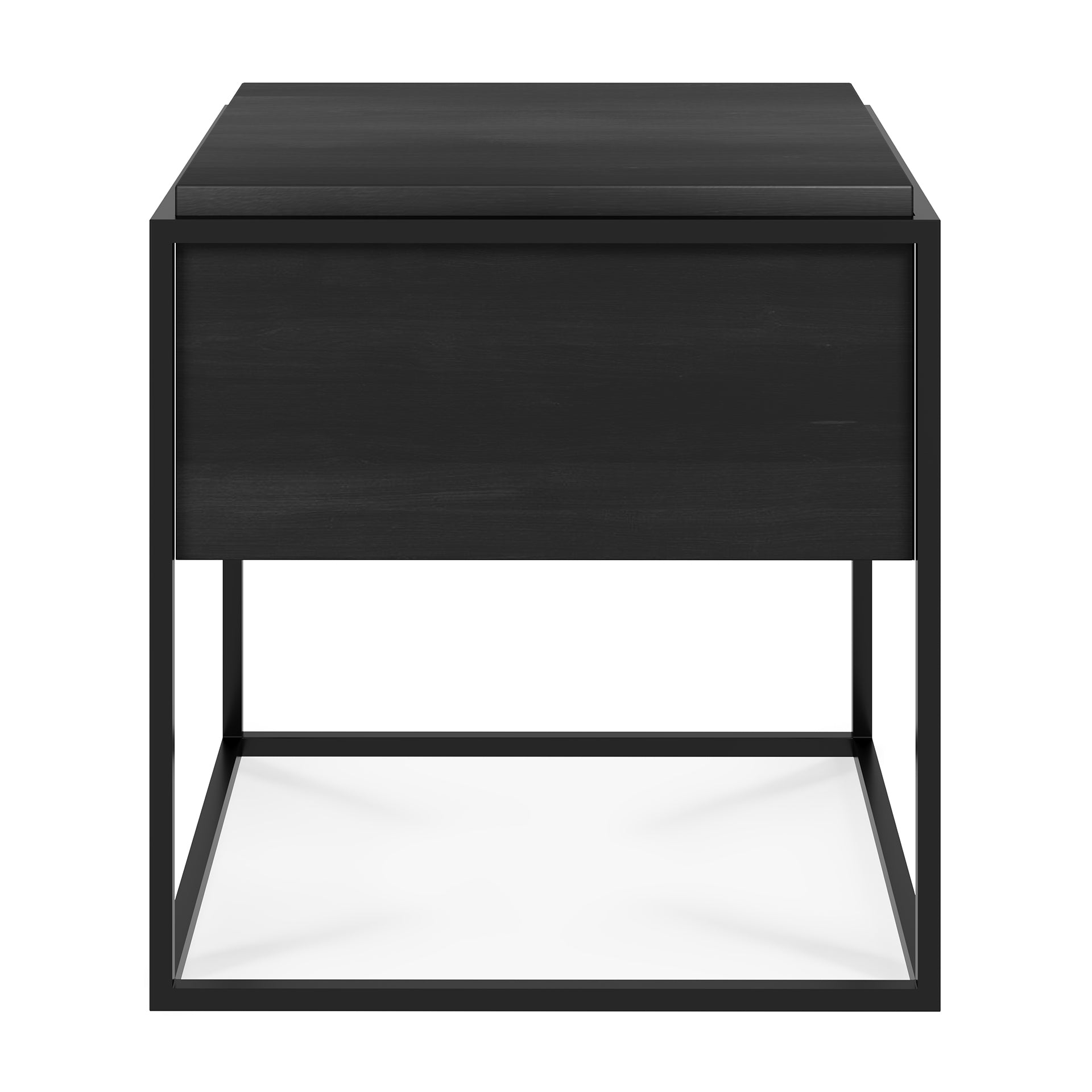 Monolit Solid Black Oak Bedside Table with Black Metal