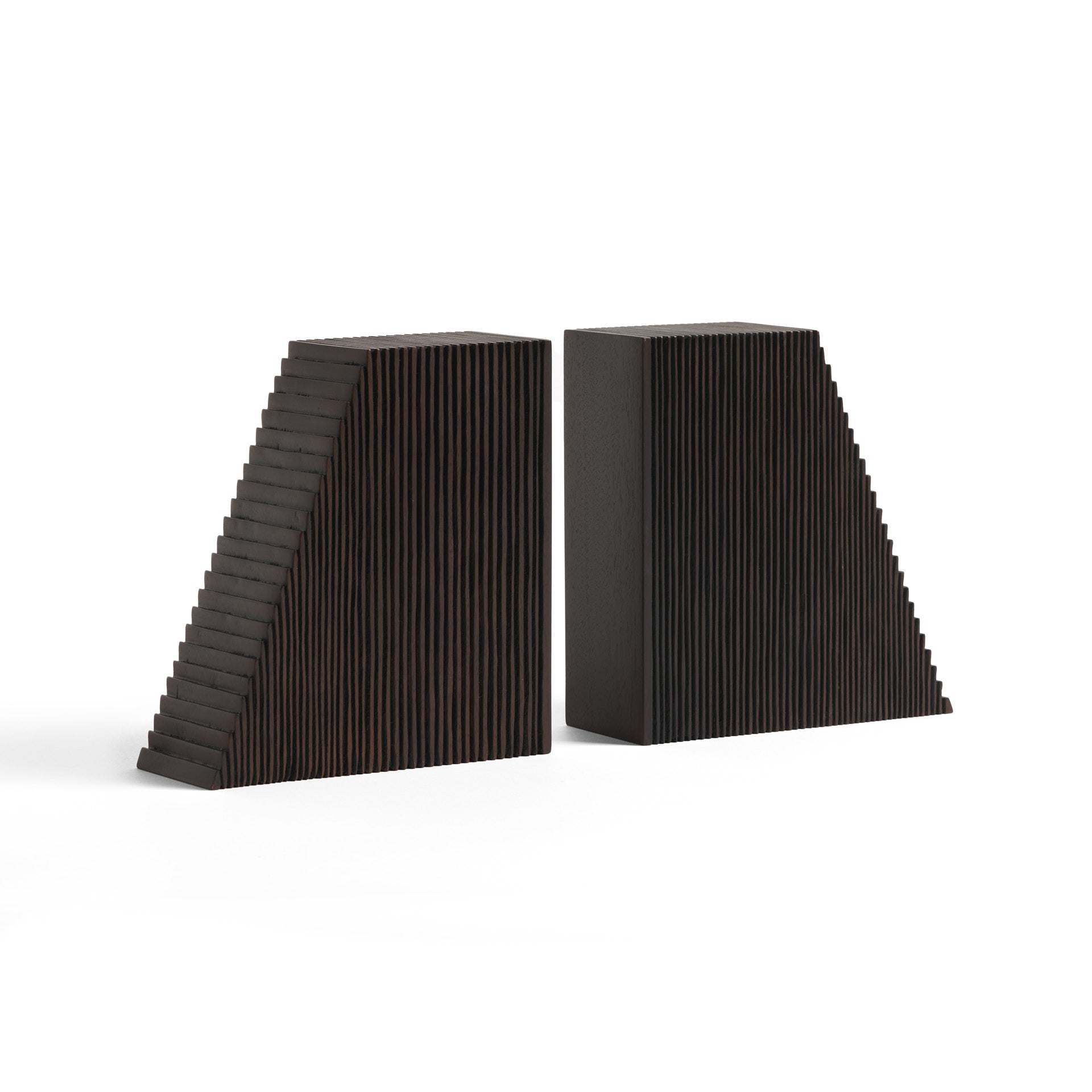 Grooves Dark Brown Mahogany Bookends, Set Of 2