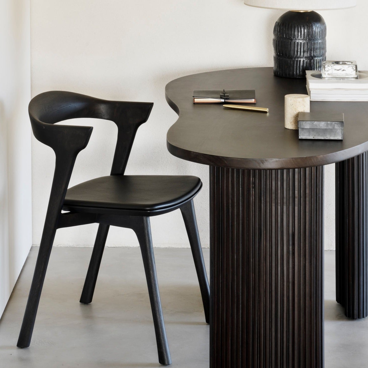 Bok Solid Brown Oak Dining Chair with Brown Leather Cushion