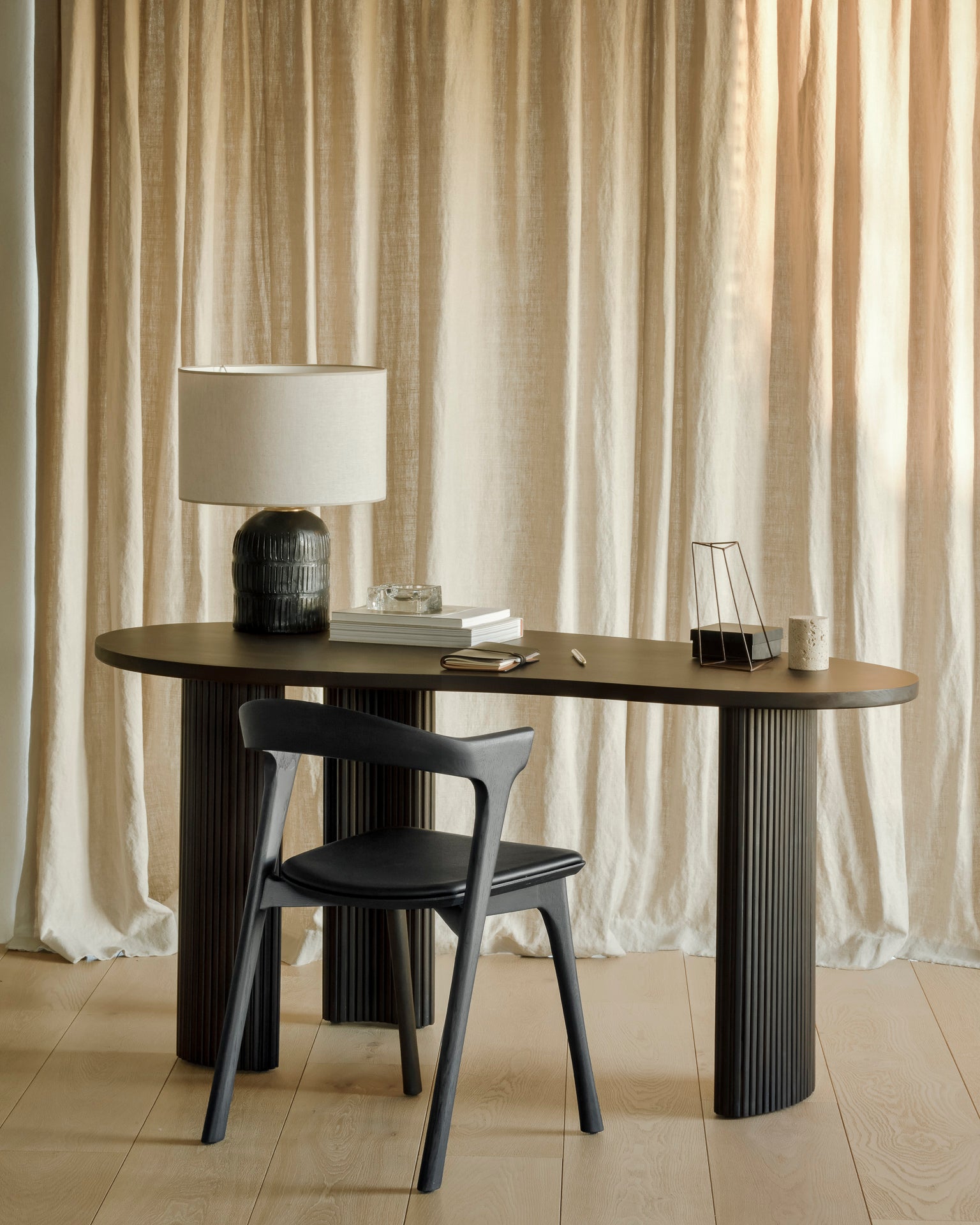 Bok Solid Brown Oak Dining Chair with Brown Leather Cushion