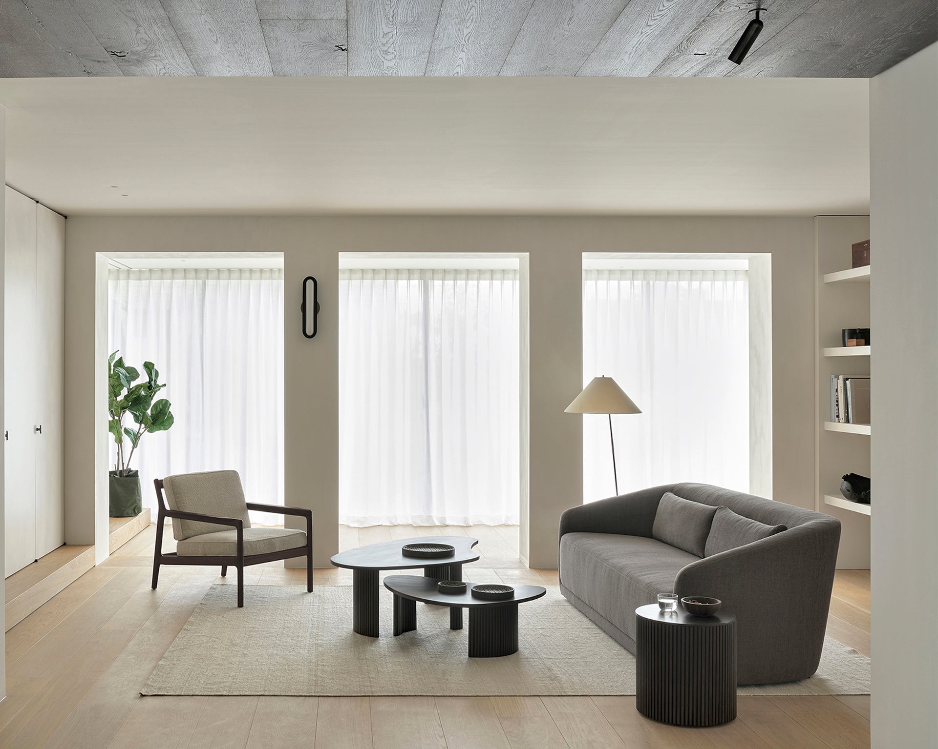 Jack Lounge Chair, Varnished Mahogany, Dark Brown, Ivory Fabric