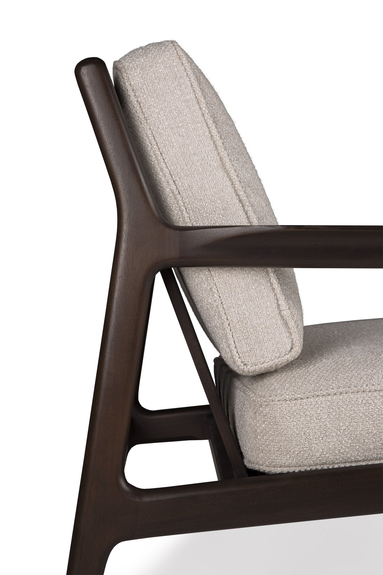 Jack Lounge Chair, Varnished Mahogany, Dark Brown, Ivory Fabric