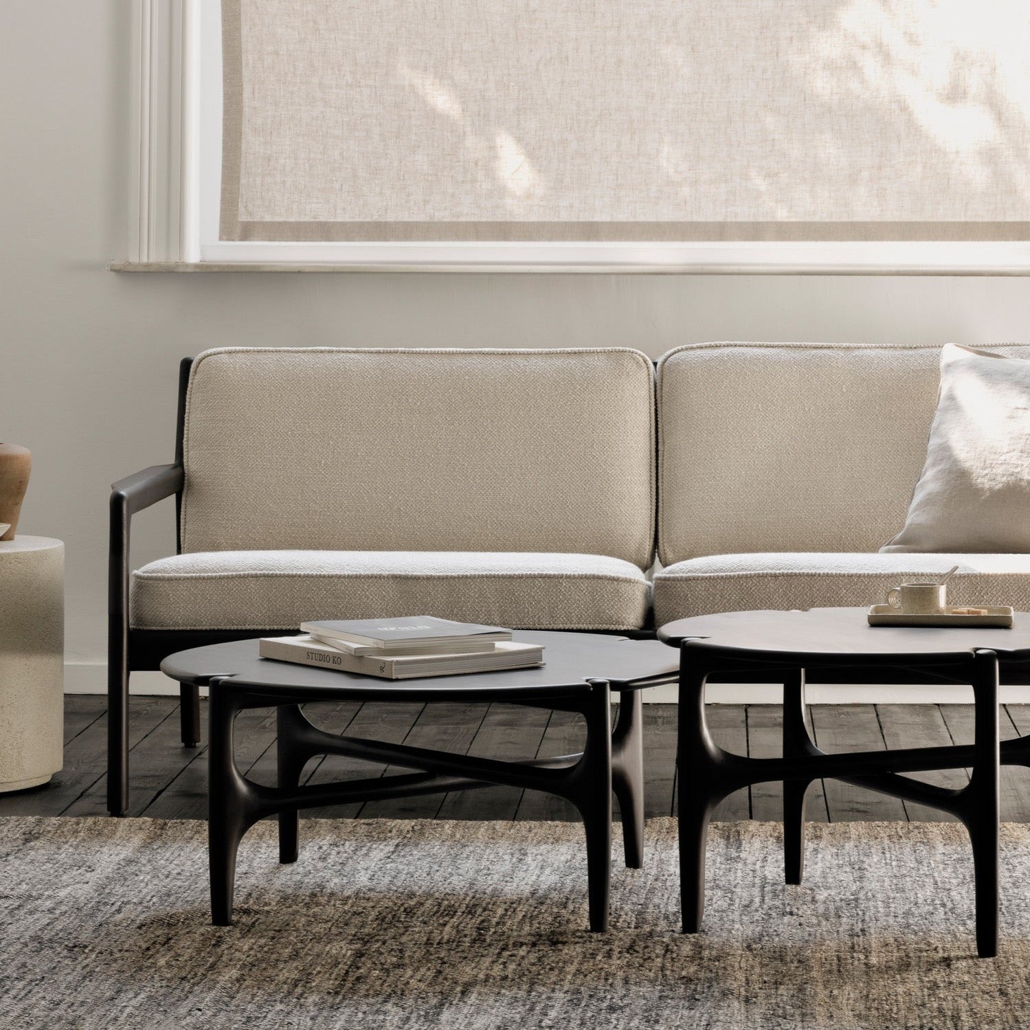 Jack sofa - varnished mahogany - dark brown - Ivory fabric - 2+ seater