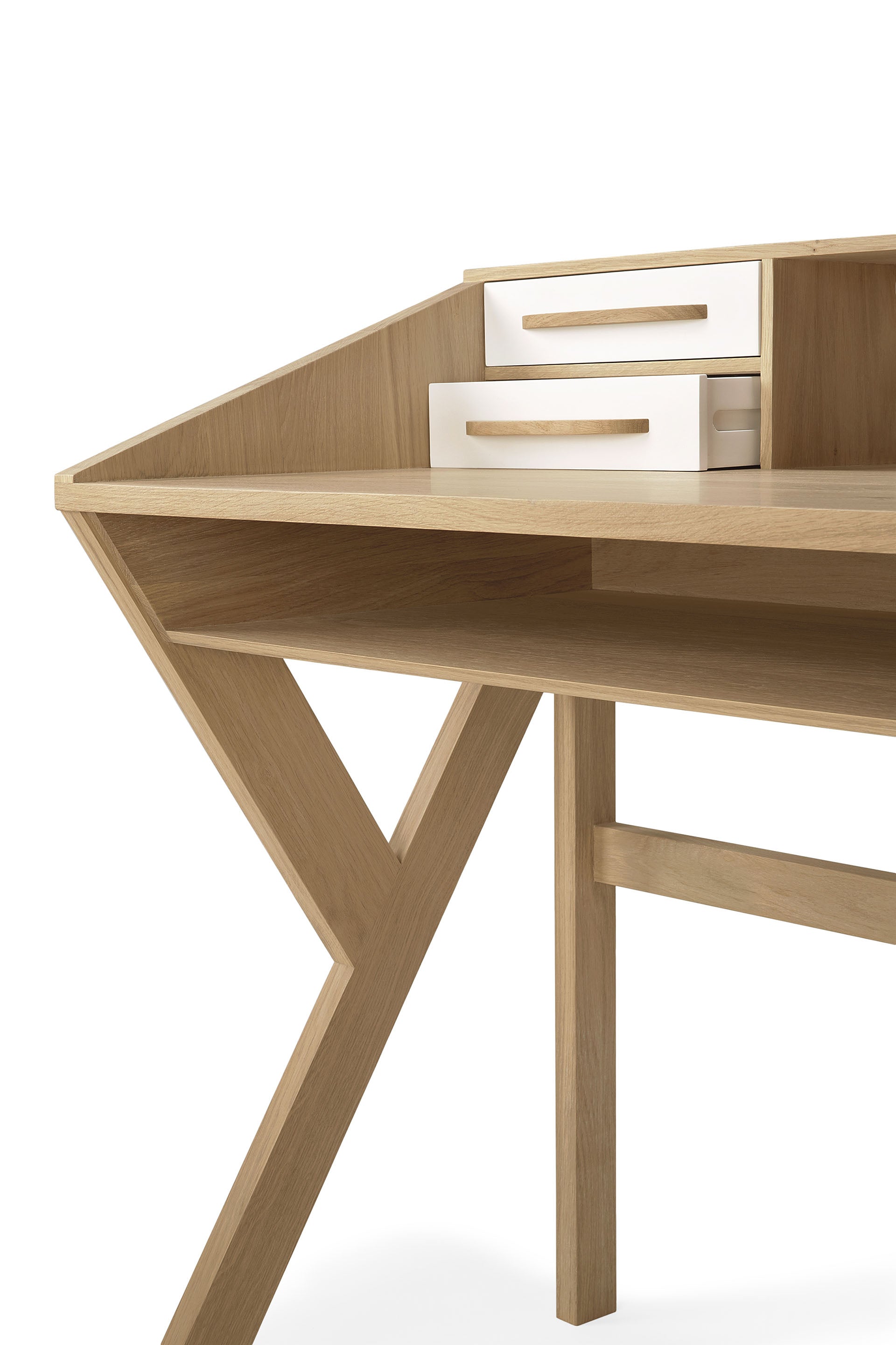 Origami Solid Oak Desk, Cream