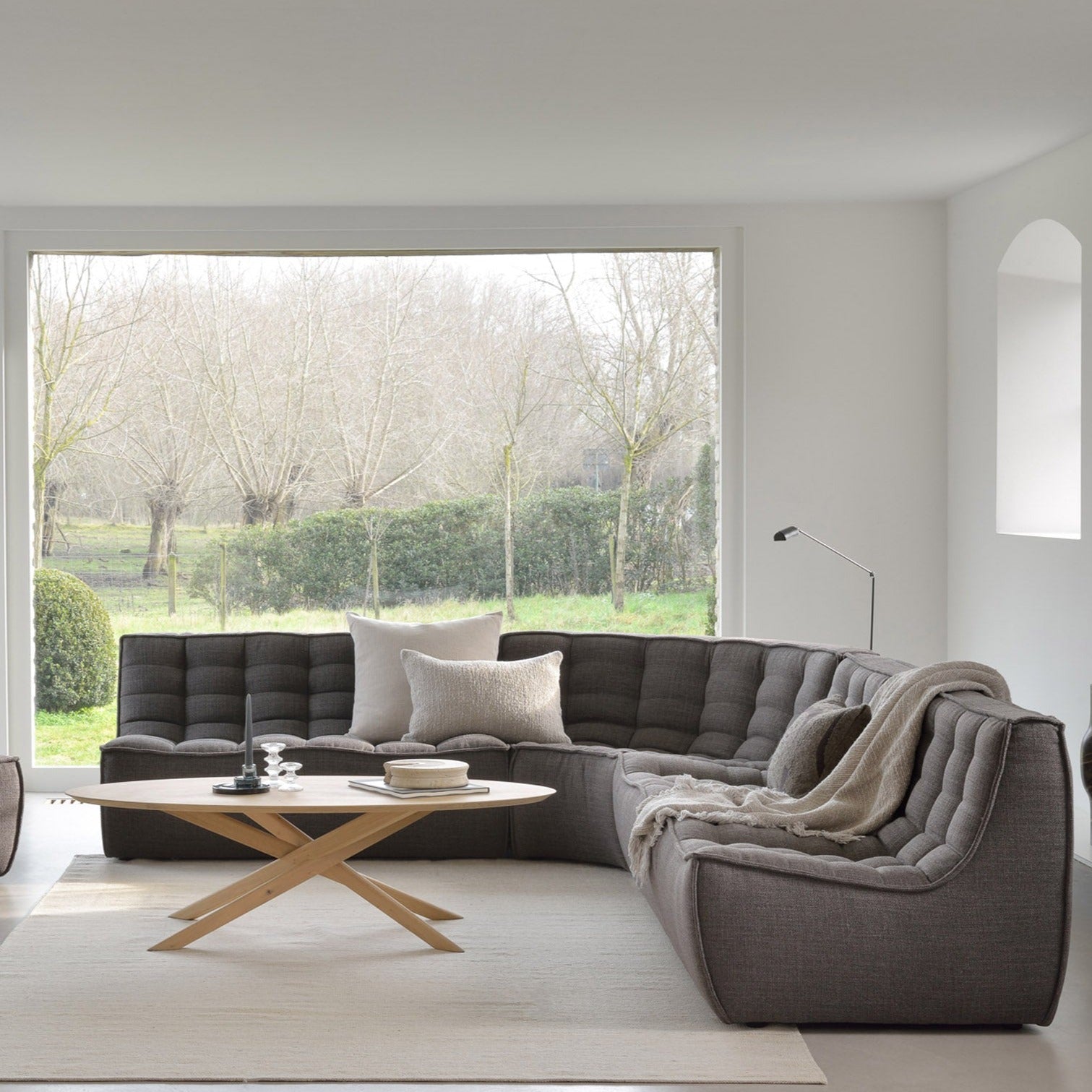 N701 Round Corner Sofa, Dark Grey