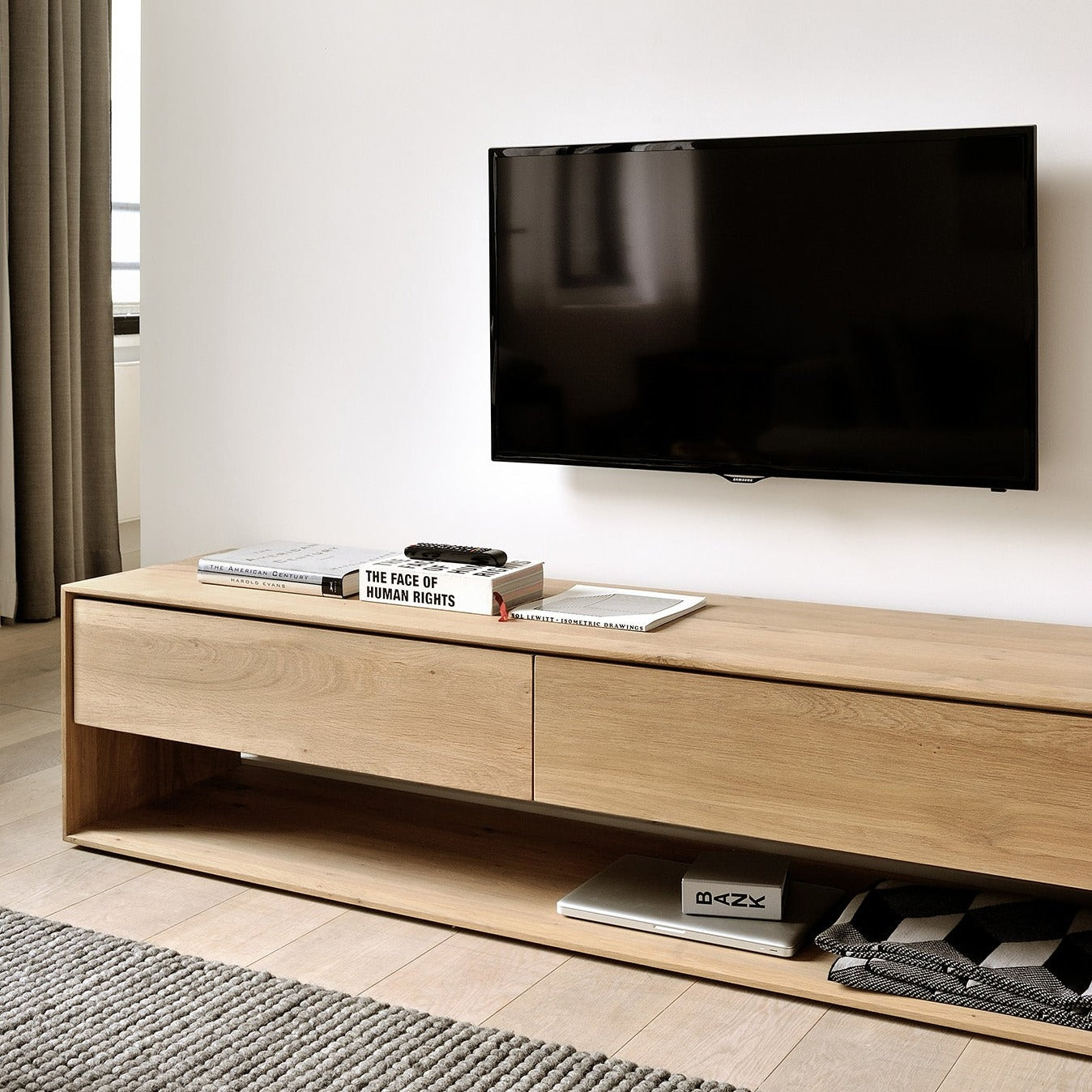 Nordic Solid Oak Media Console, 71"