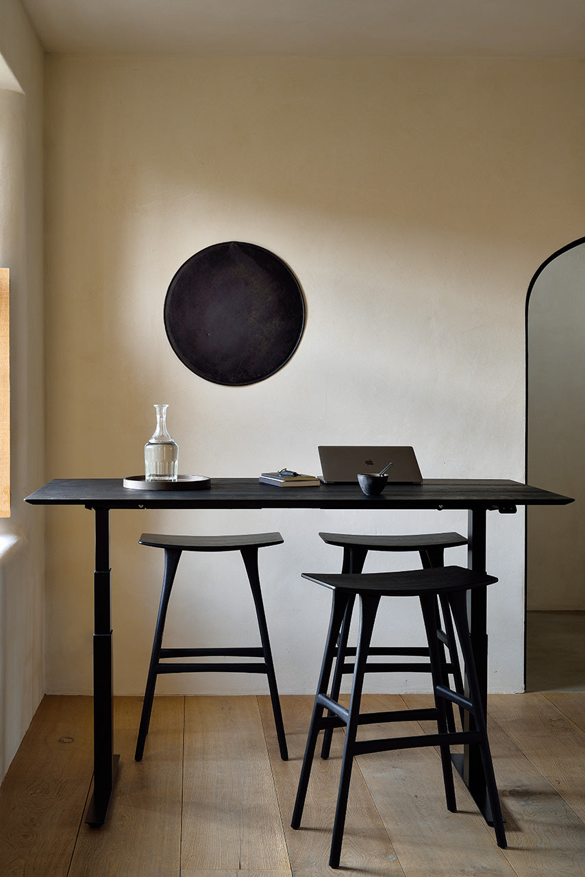 Bok Adjustable Solid Black Oak Desk, Black Base, 67"