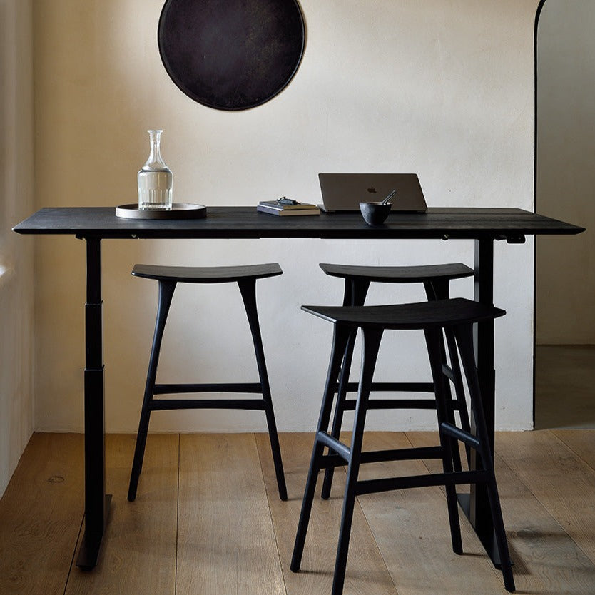 Bok Adjustable Solid Black Oak Desk, Black Base, 79"