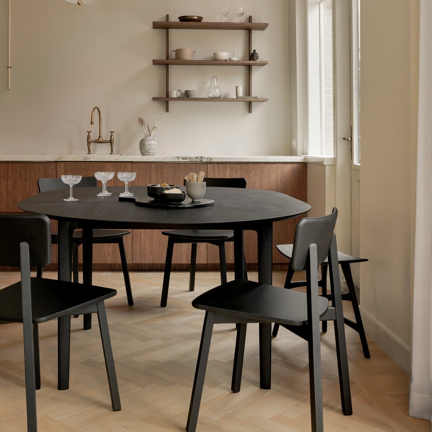 Bok Extendable Solid Black Oak Dining Table, Round 51"/ 71"