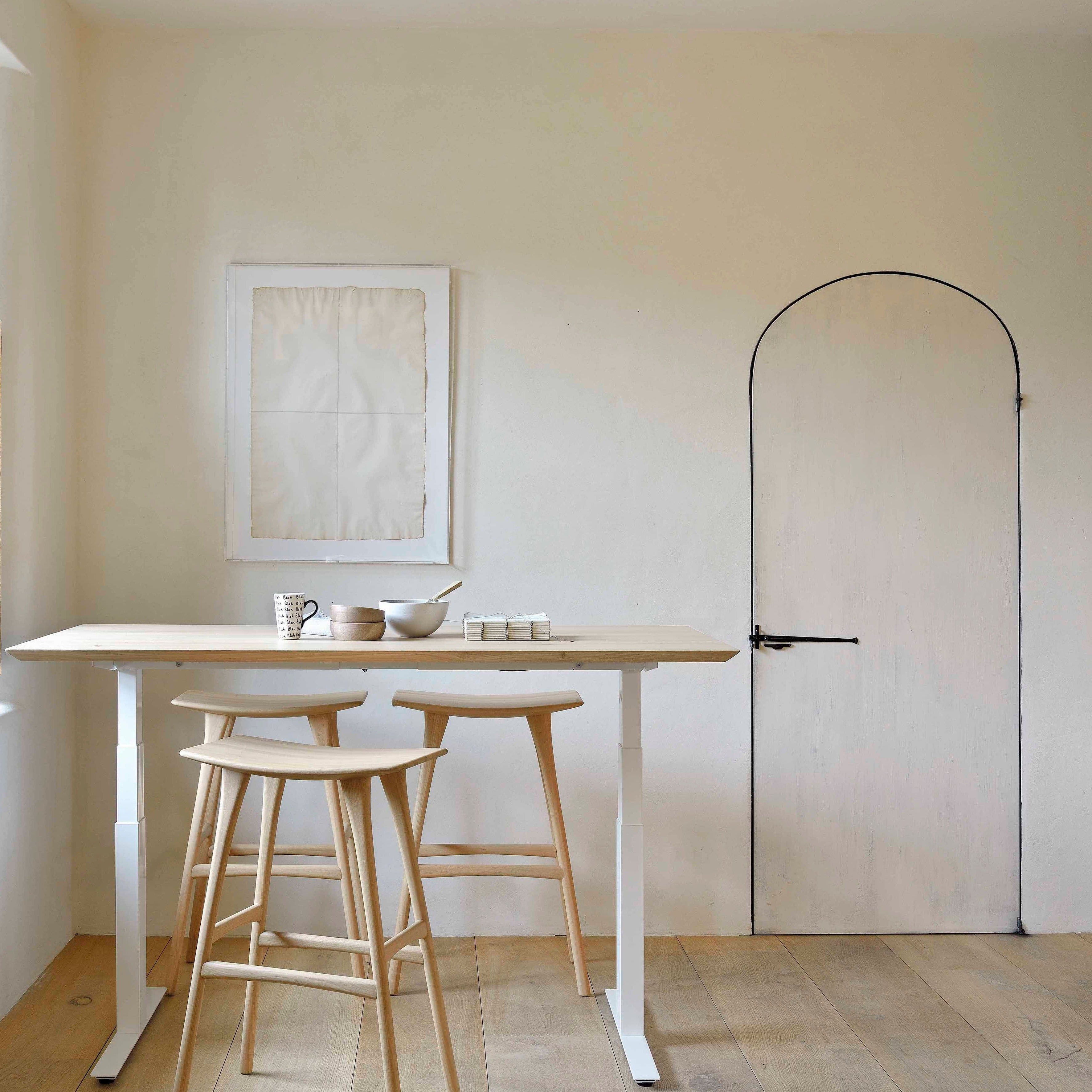 Bok Adjustable Solid Oak Desk, White Base, 55.5"