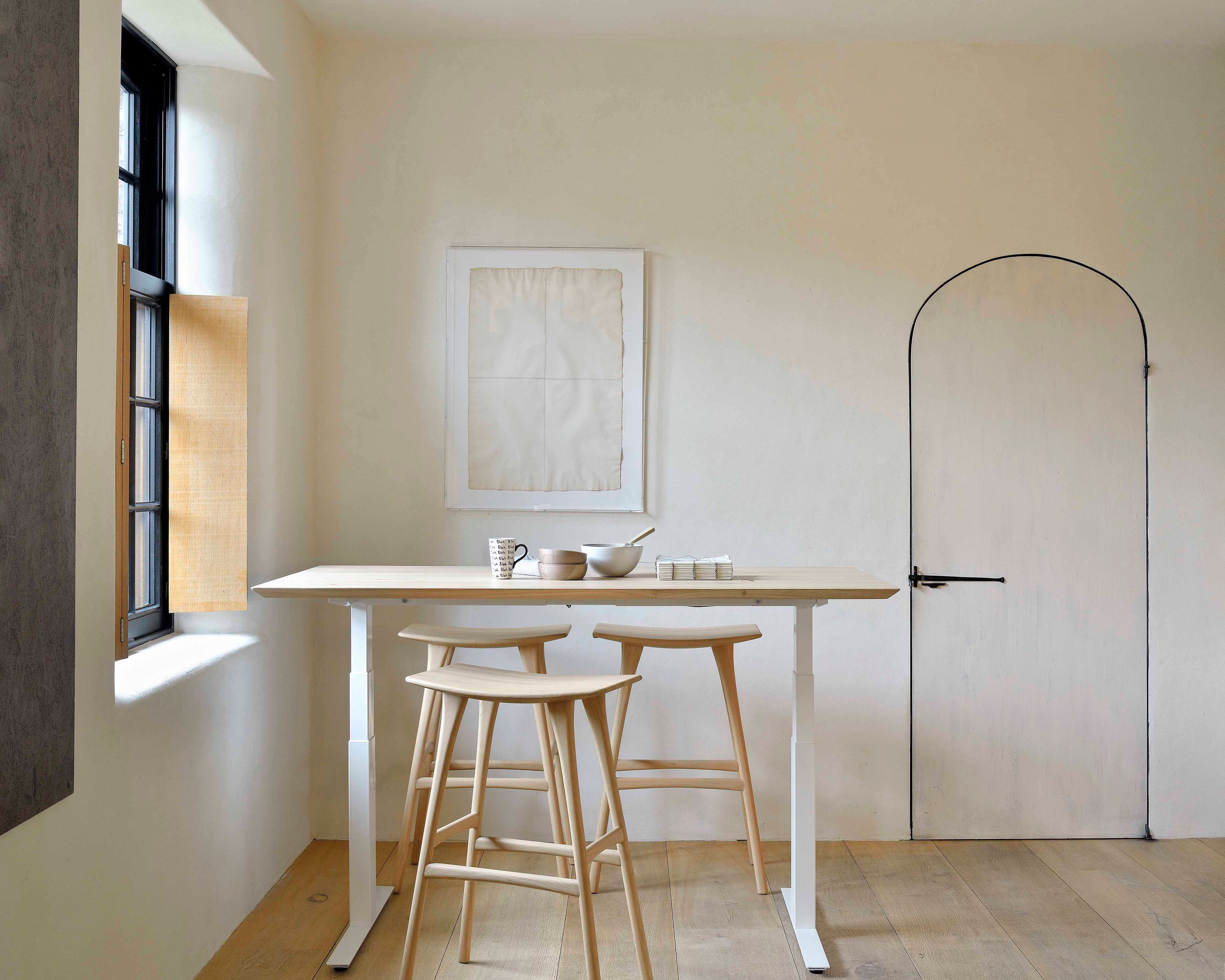 Bok Adjustable Solid Oak Desk, White Base, 79"