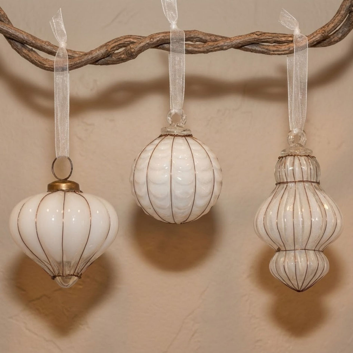 Caged Blown Glass Ornaments, Set of 6
