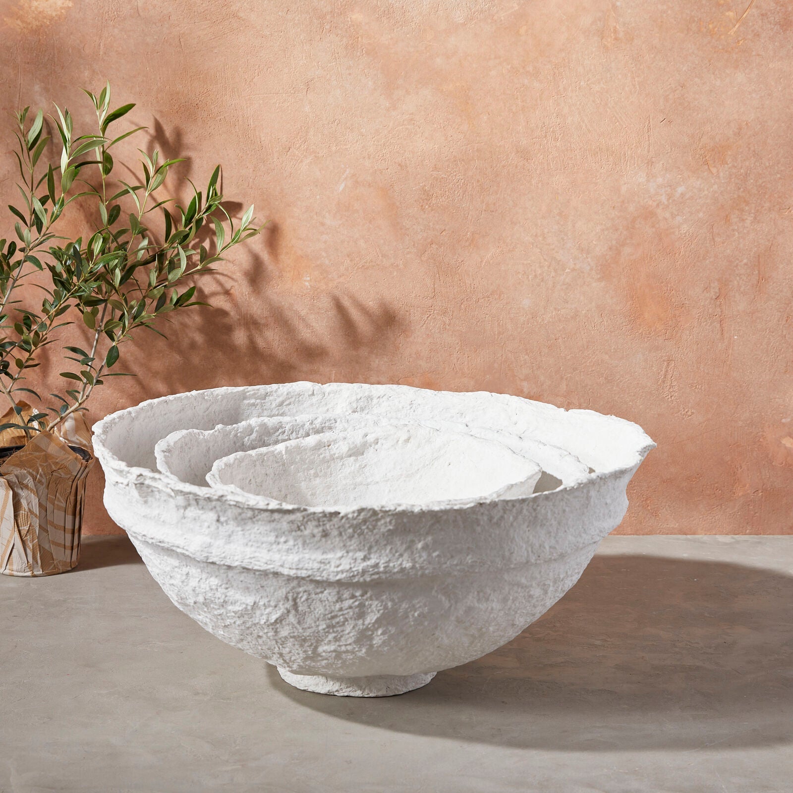 Koi Paper Mache Bowls, Set of 3, White