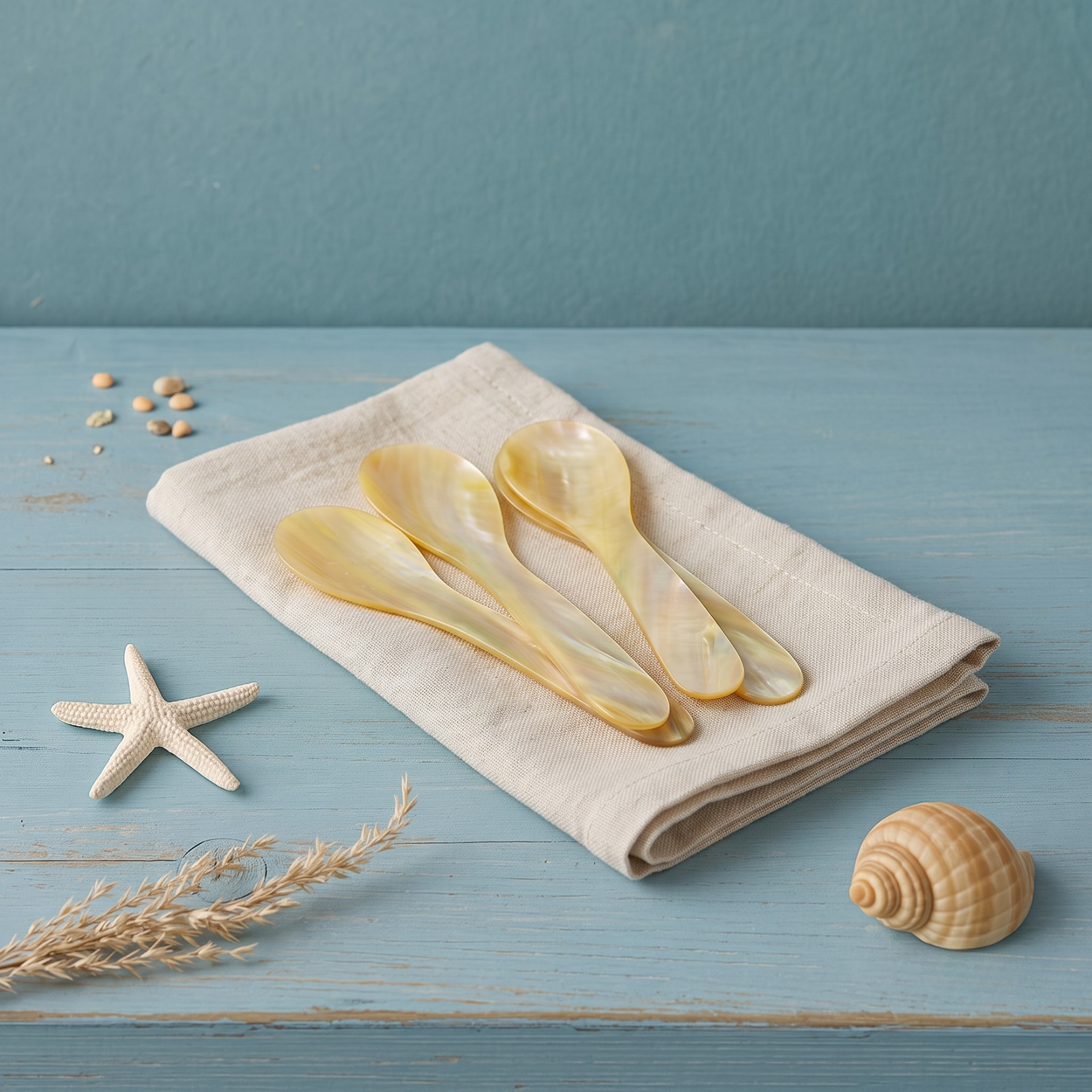 Seashell Spoons, Large Set of 4, Yellow