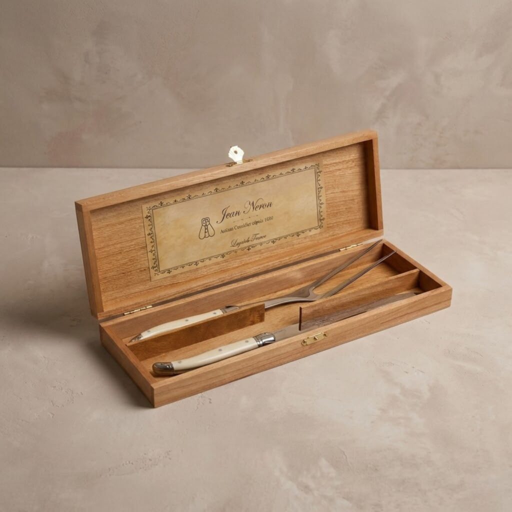 Laguiole Carving Set, Ivory, in wooden box