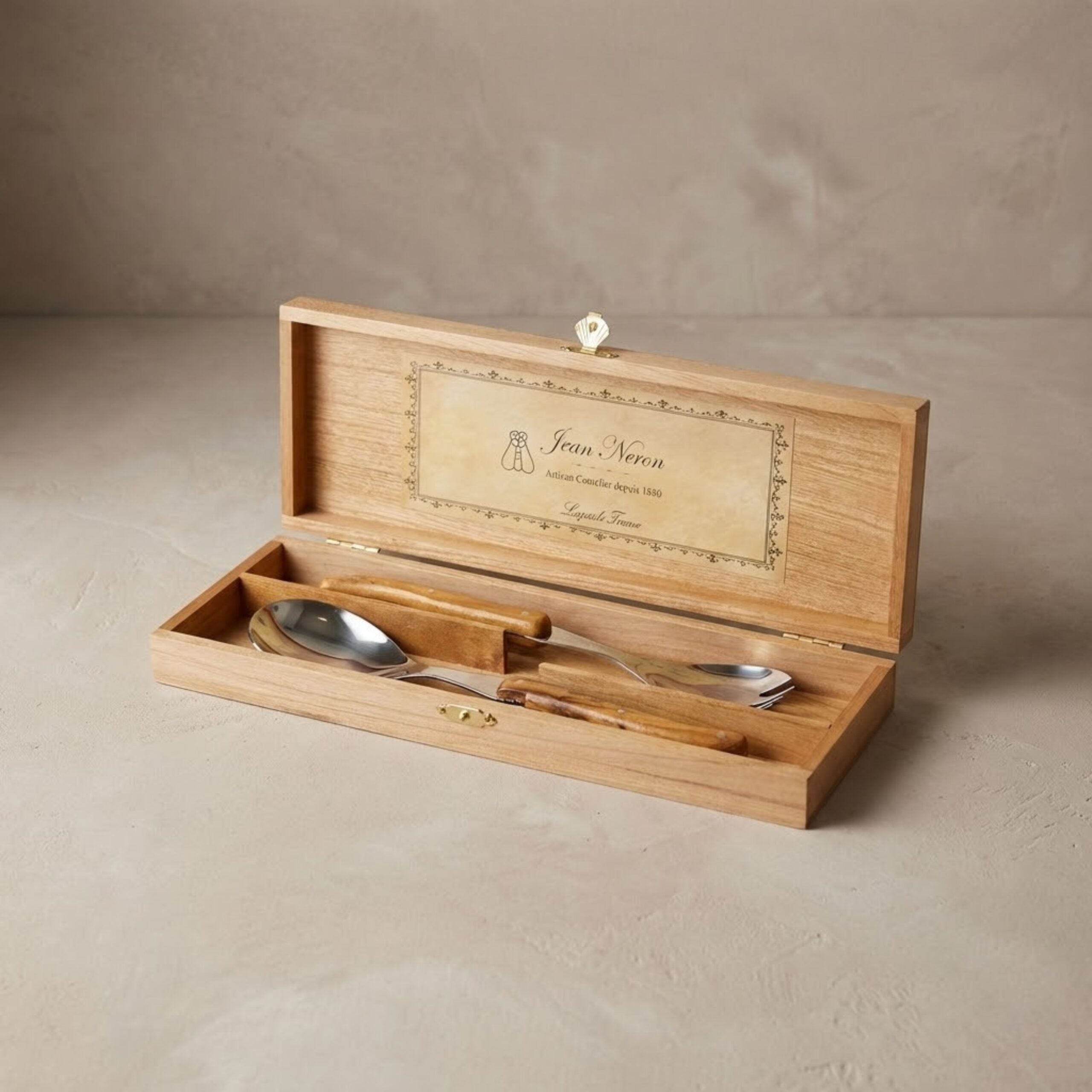 Laguiole Salad Serving Set Olivewood, in wooden box