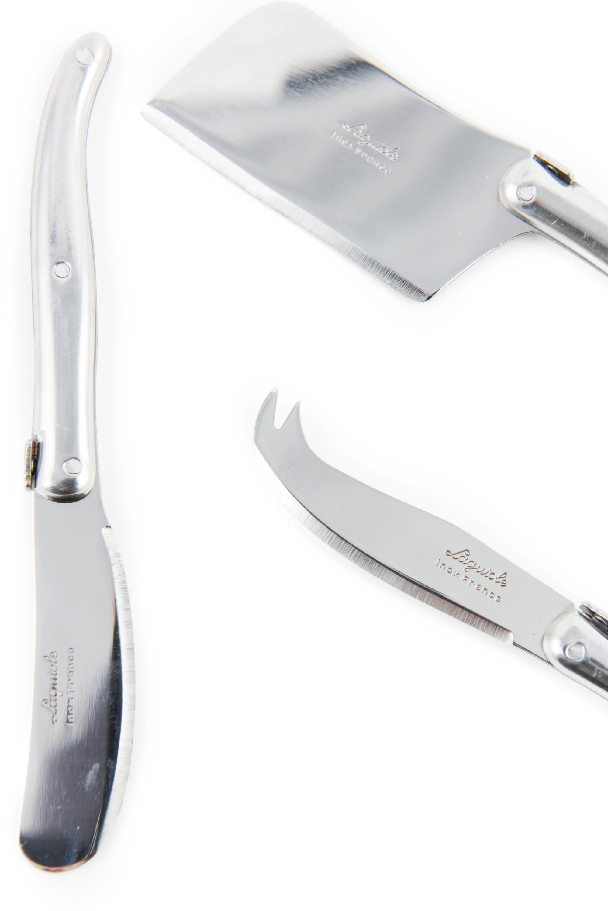 Laguiole 3 Piece Mini Cheese Utensil Set, Stainless Steel in Wood Box with Acrylic Lid