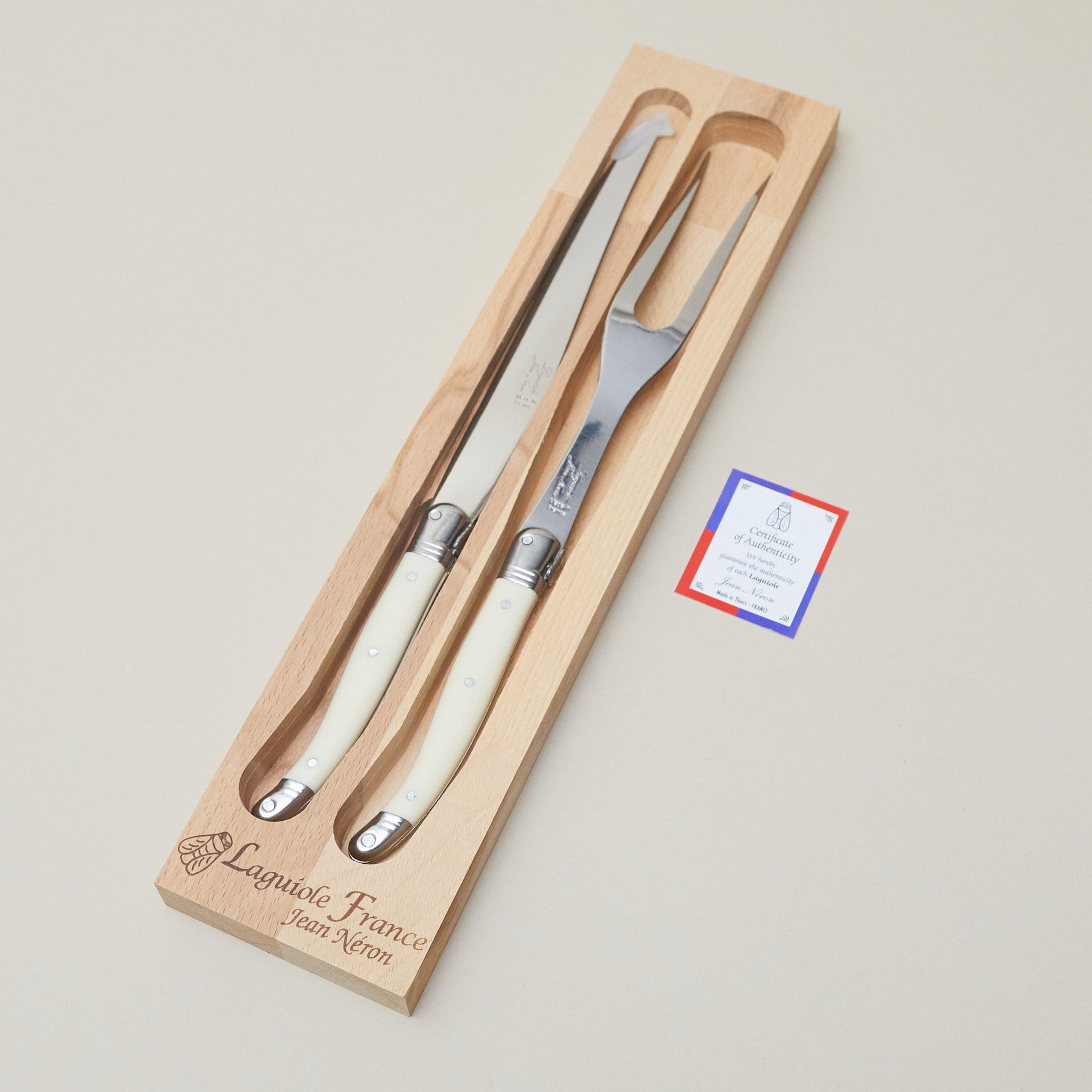 Laguiole Carving Set Ivory in Wood Box