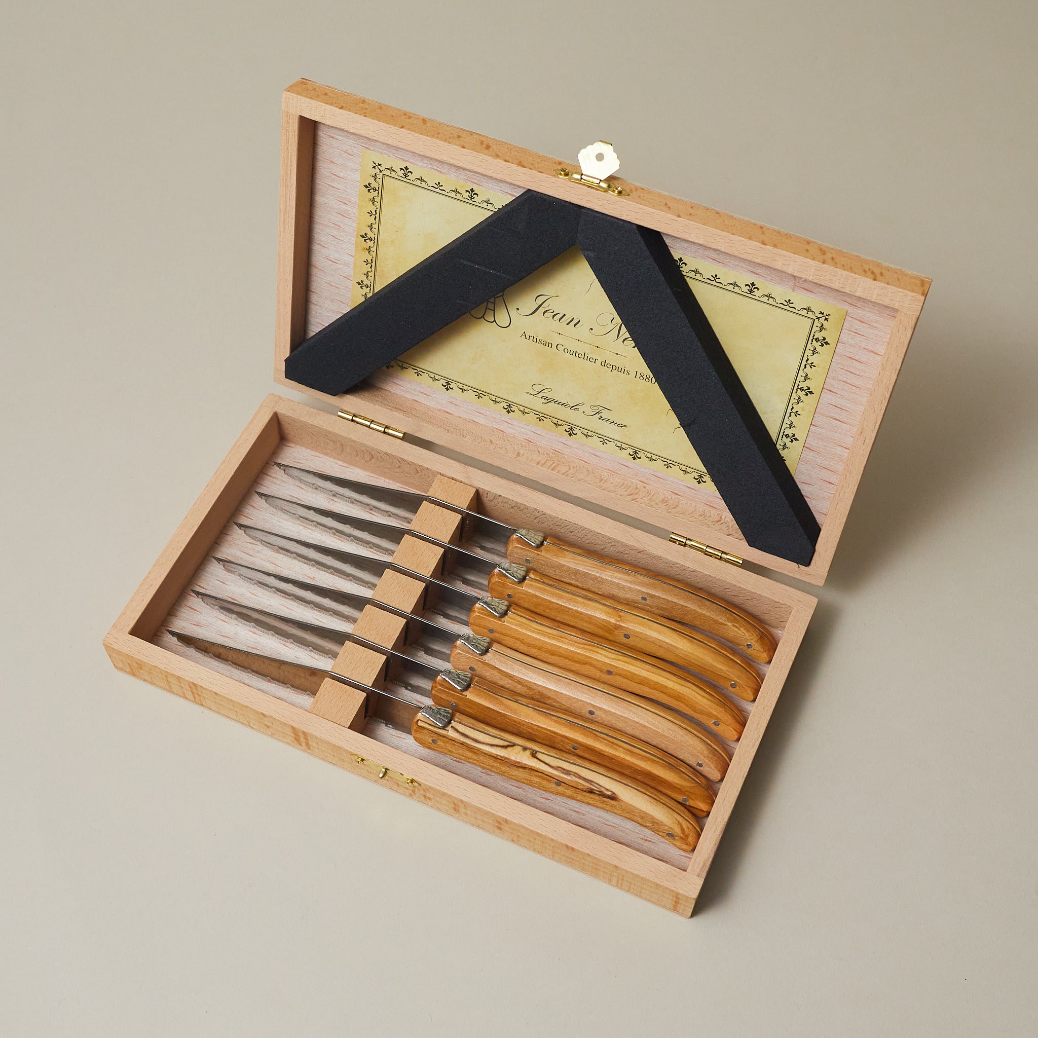 Laguiole 6 Piece Steak Knife Set, Olivewood in Wood Presentation Box