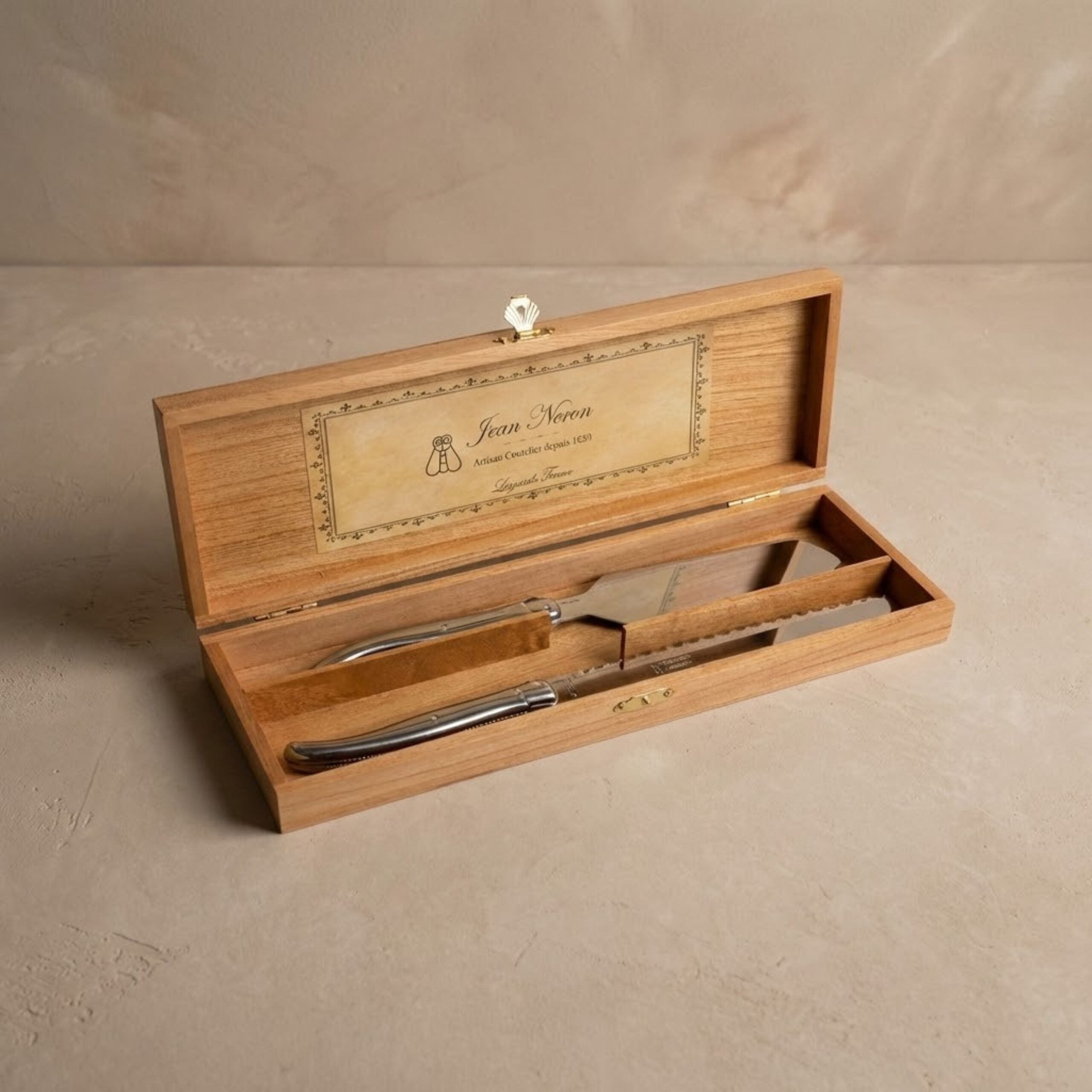Laguiole Cake Serving Set, Platine Stainless Steel in wooden box