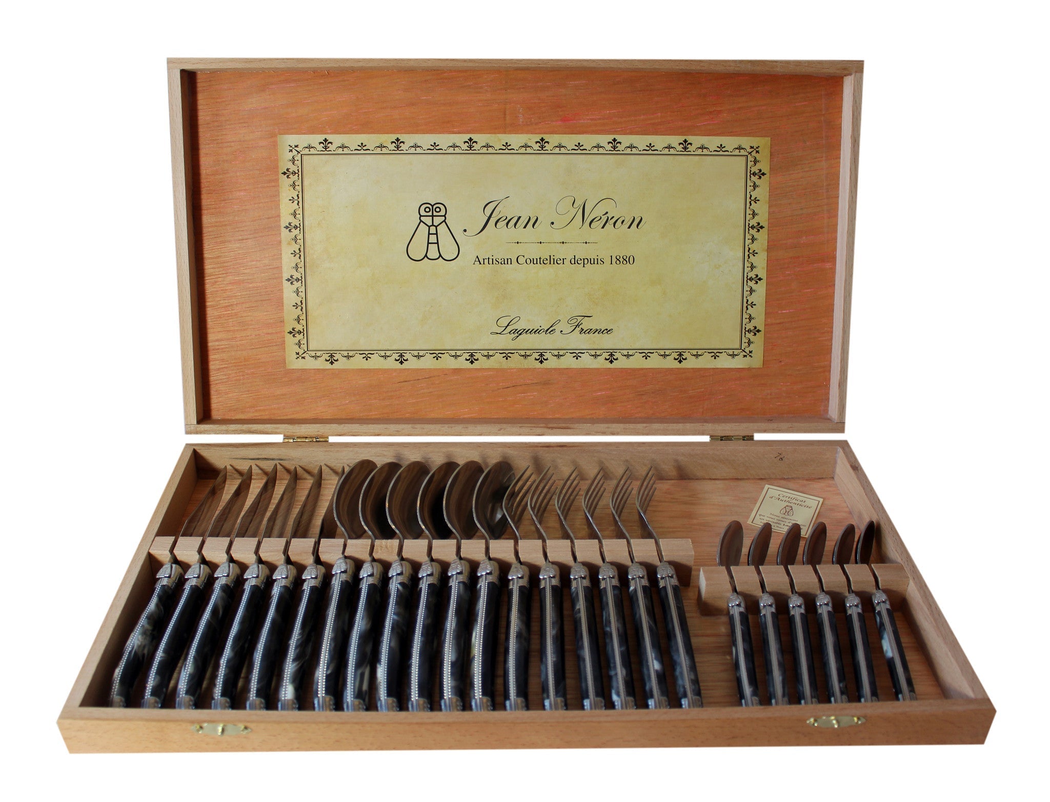 Laguiole 24 Piece Flatware Set, Black Marble in Wood Presentation Box